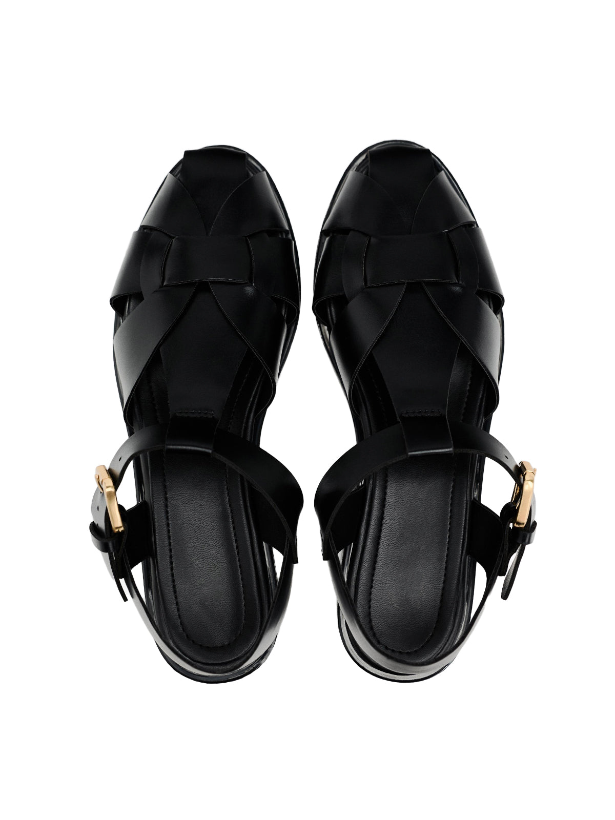Black Round-Toe Ankle Strap Fisherman Sandals