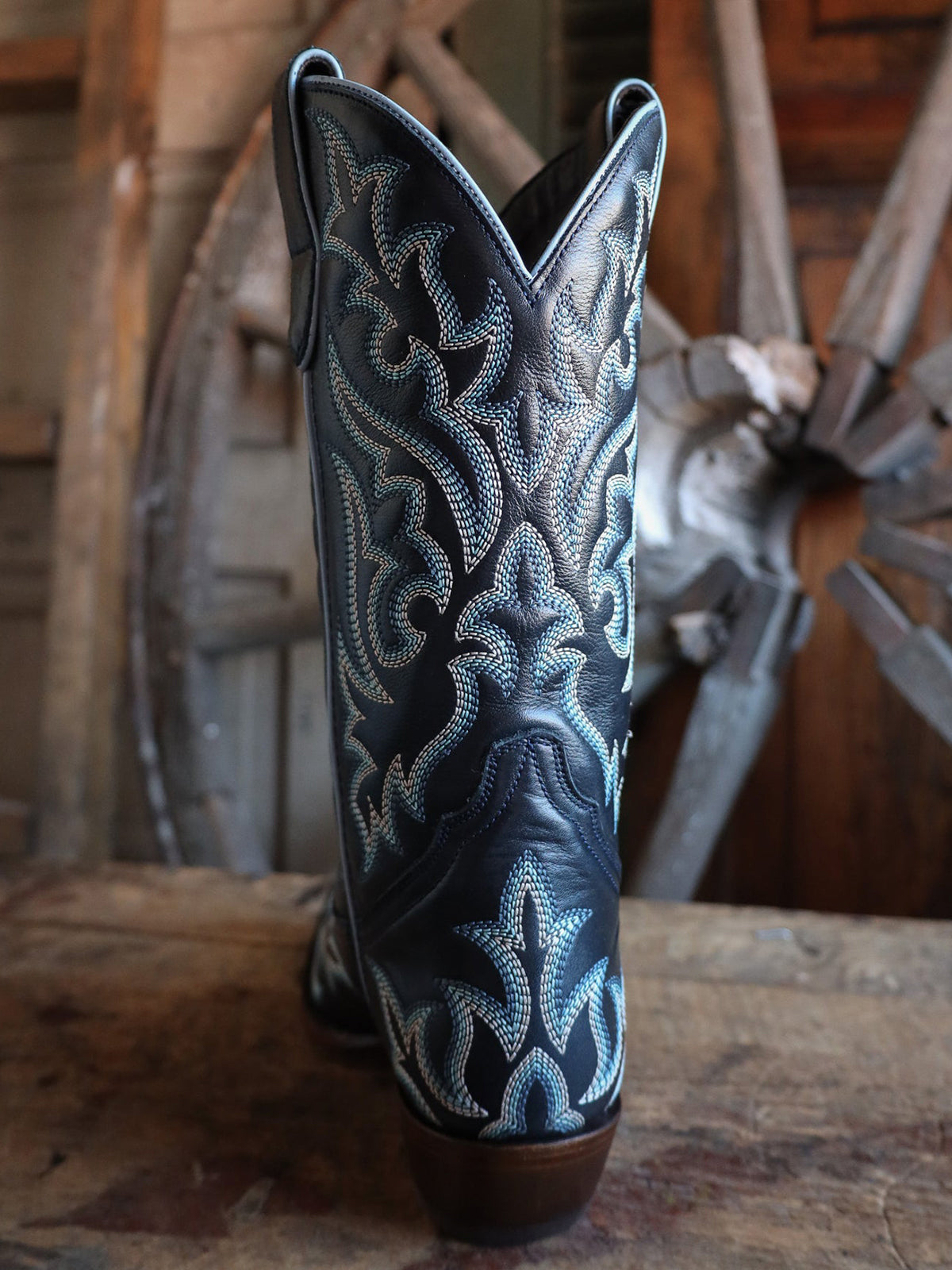 Dark Blue Snip-Toe Classic Embroidery Western Mid Calf Cowgirl Boots