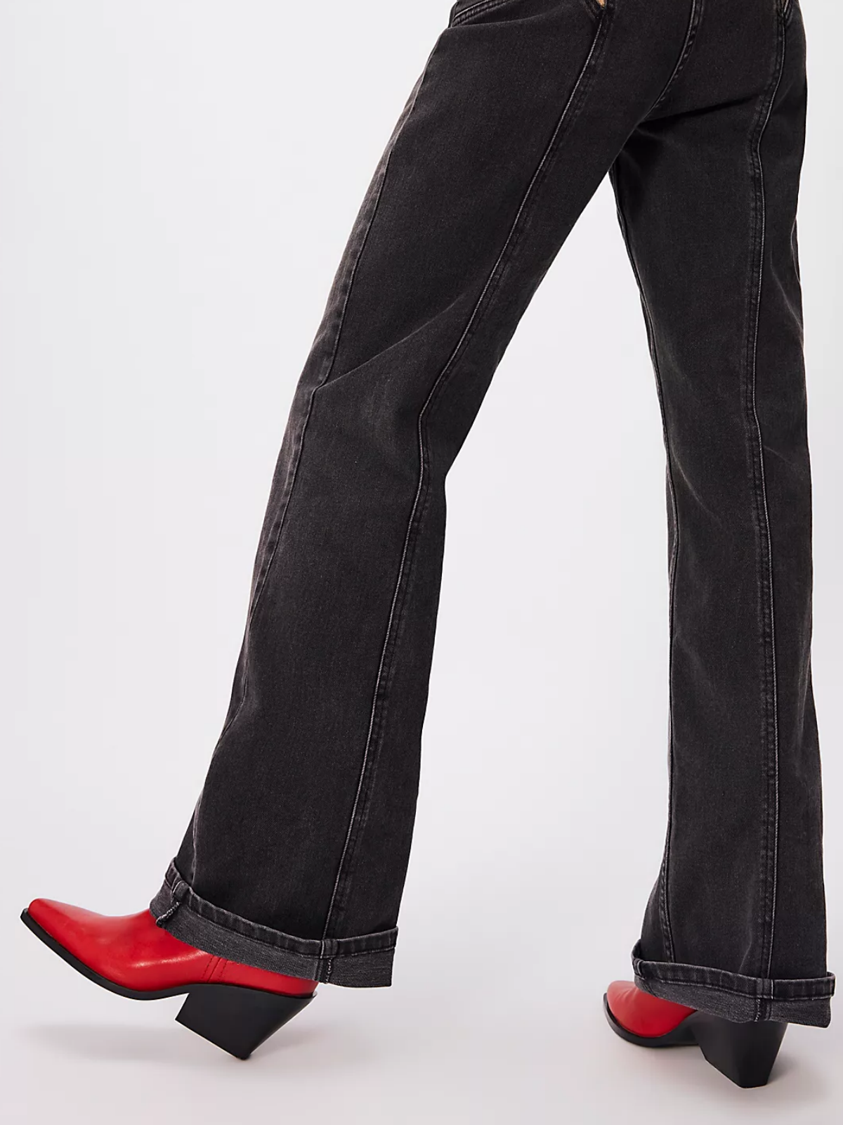 Red Pointed-Toe Vegan Leather Stitch Wide Mid Calf Cowgirl Boots