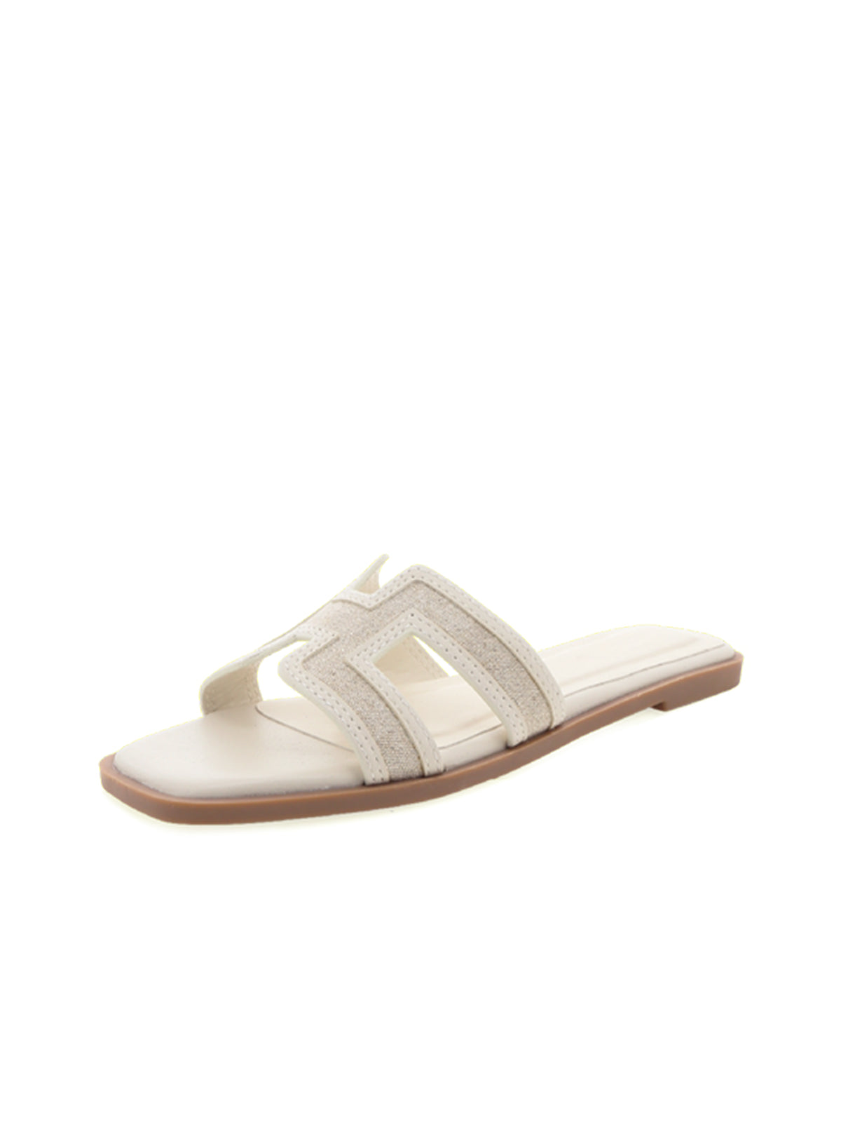 Cream Open Square-Toe Slip-On Simple Sandals Flats