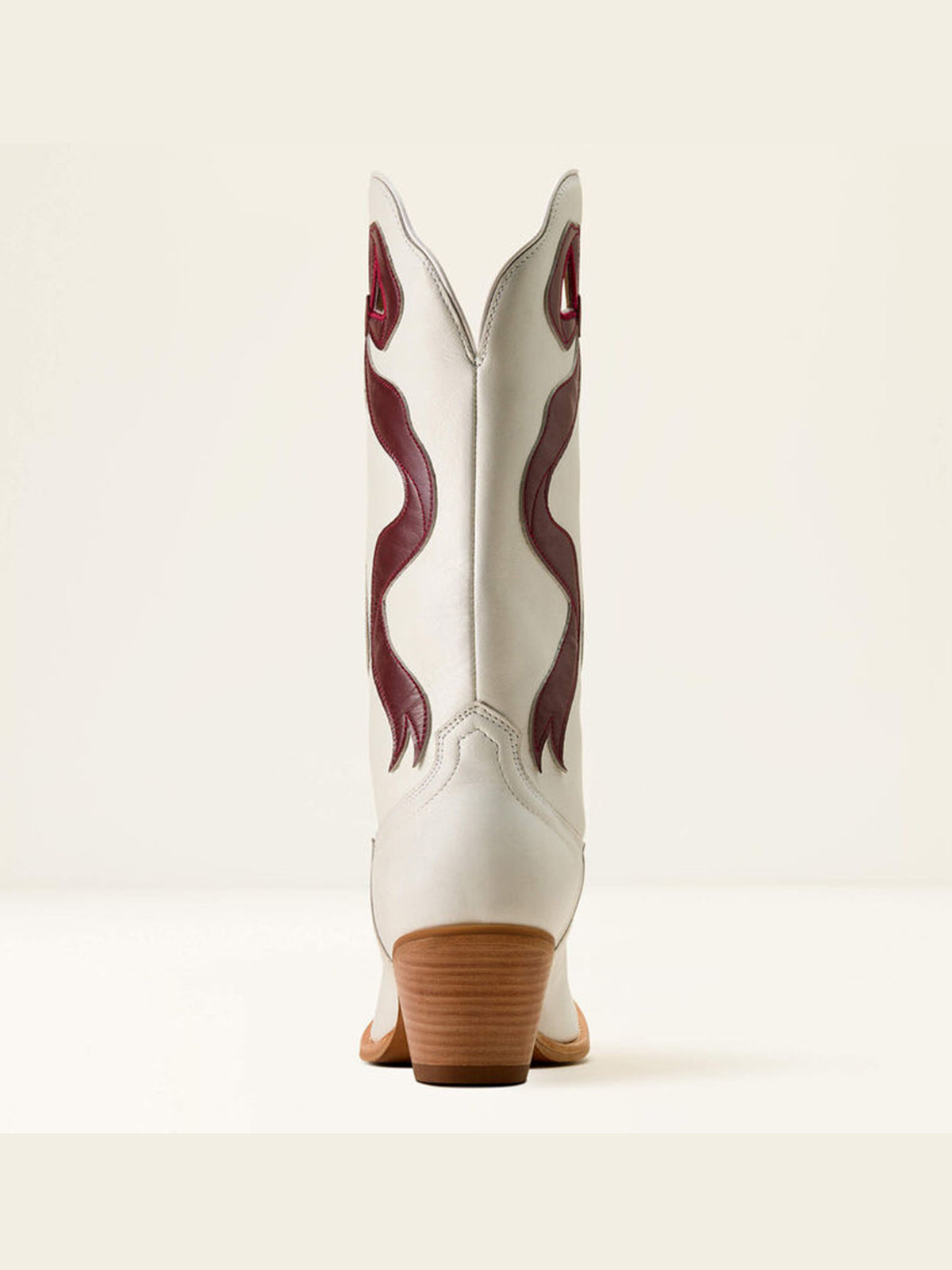 Ivory Almond-Toe Maroon Side Big Bow Applique Mid Calf Cowgirl Boots