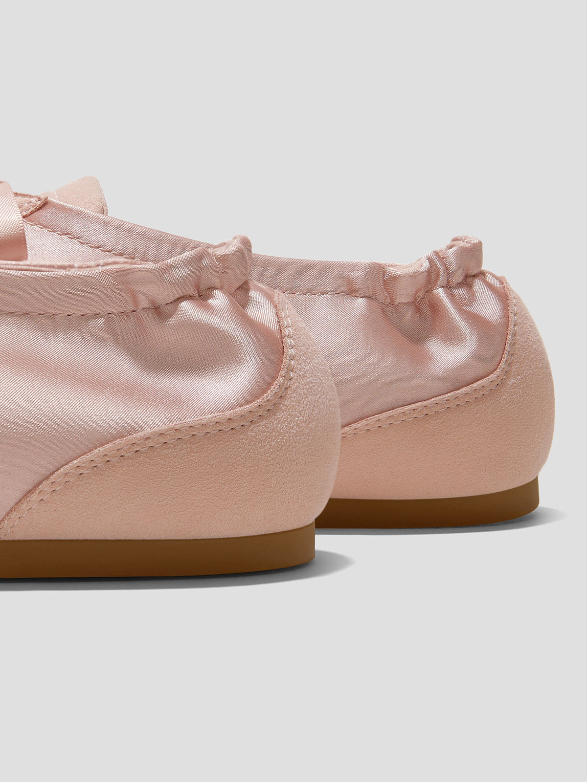 Peach Satin And Faux Suede Square-Toe Floral Embroidery Lace-Up Flats