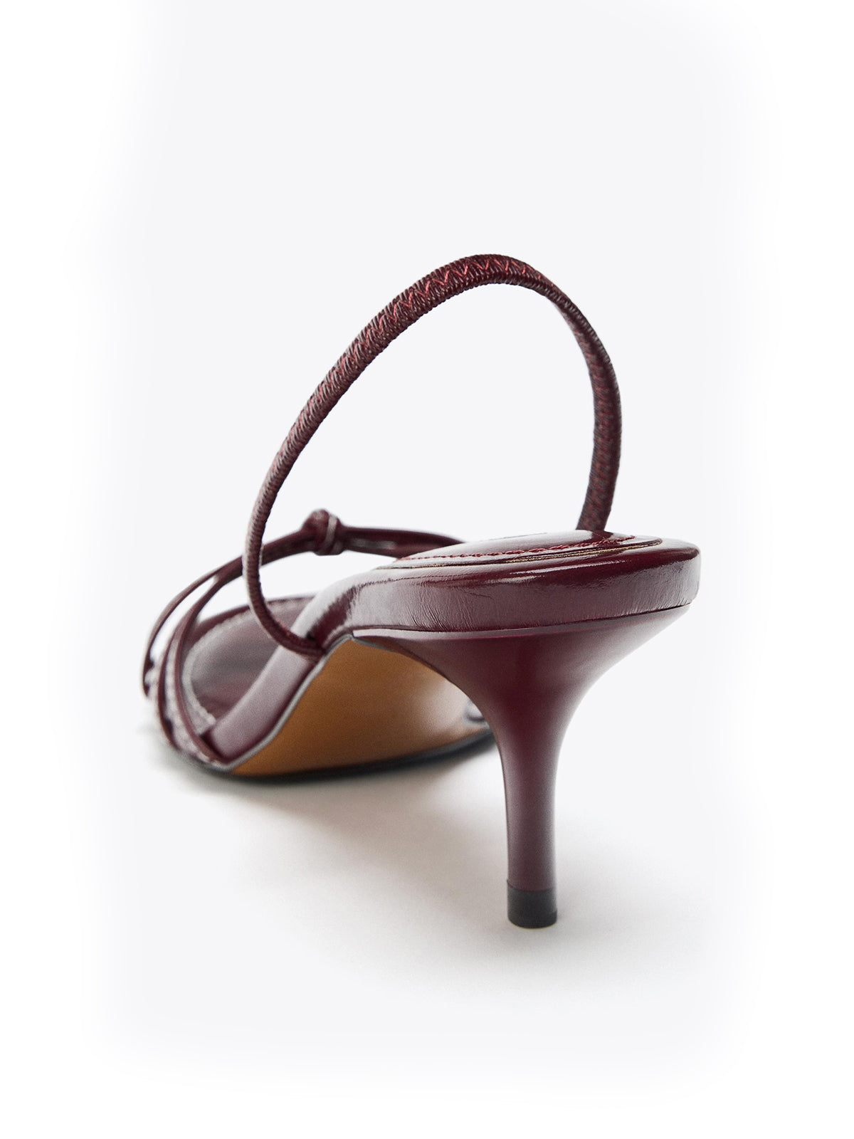 Burgundy Round-Toe Front Crossed Straps Slingback Kitten Heels