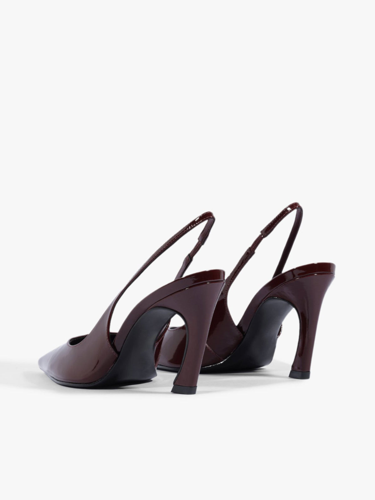 Slingback Pointed-Toe Simple Kitten Heels - Patent Burgundy