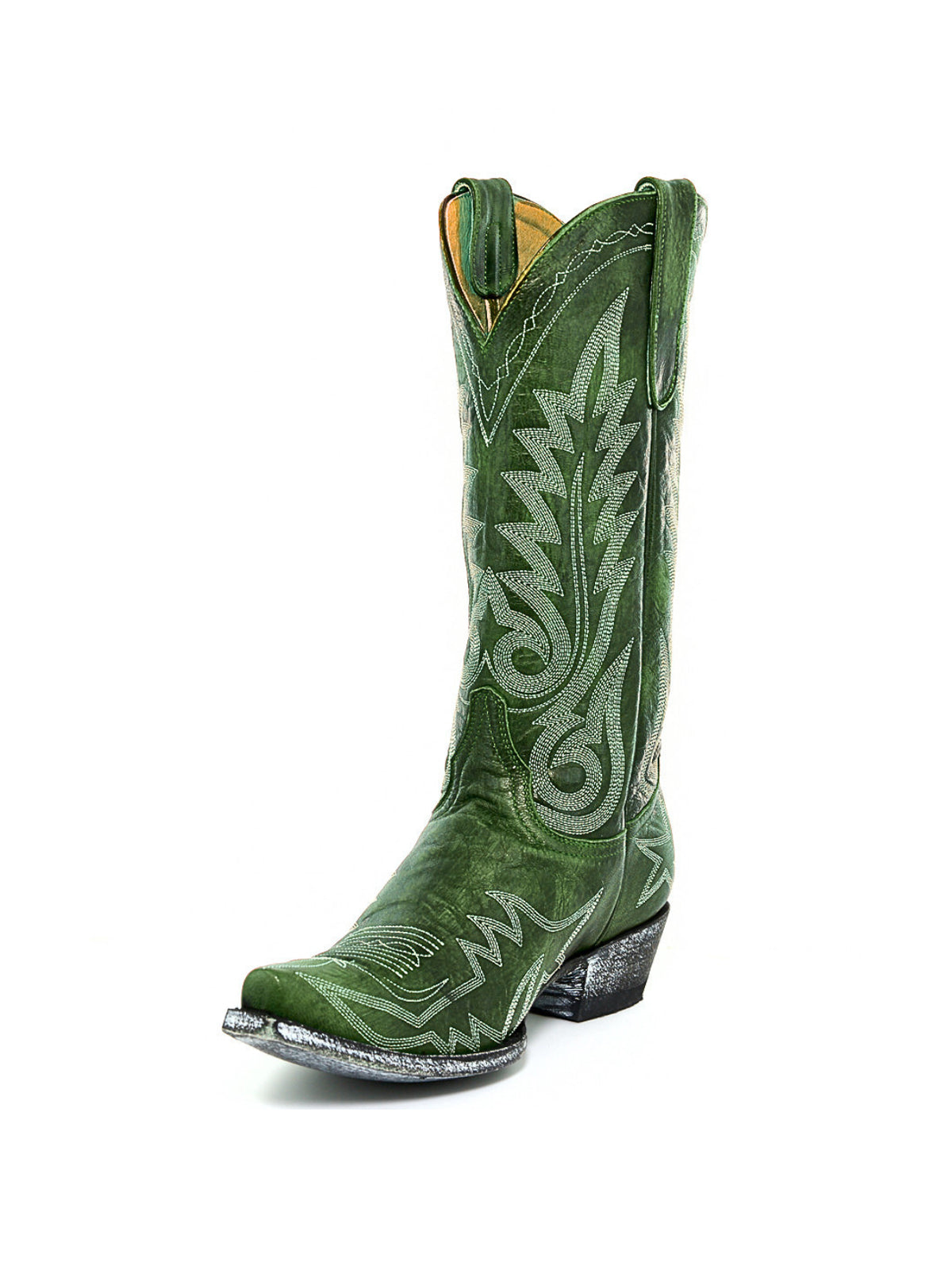Chic Embroidery Snip-Toe Classic Mid Calf Cowgirl Boots - Green