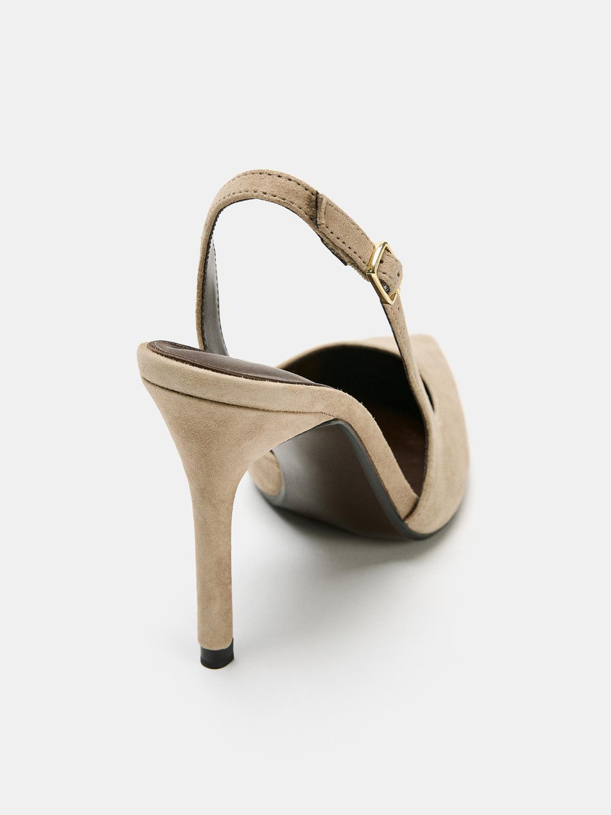 Beige Faux Suede Pointed-Toe Buckle Back Strap High Stiletto Heels