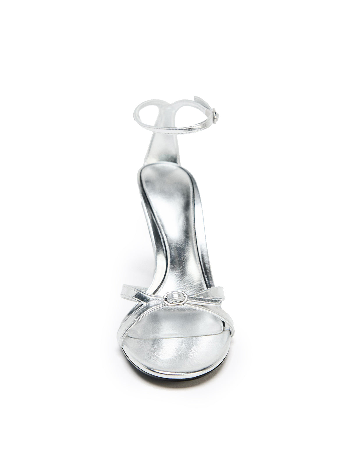 Metallic Silver Round-Toe Front Straps And Ankle Strap High Heels