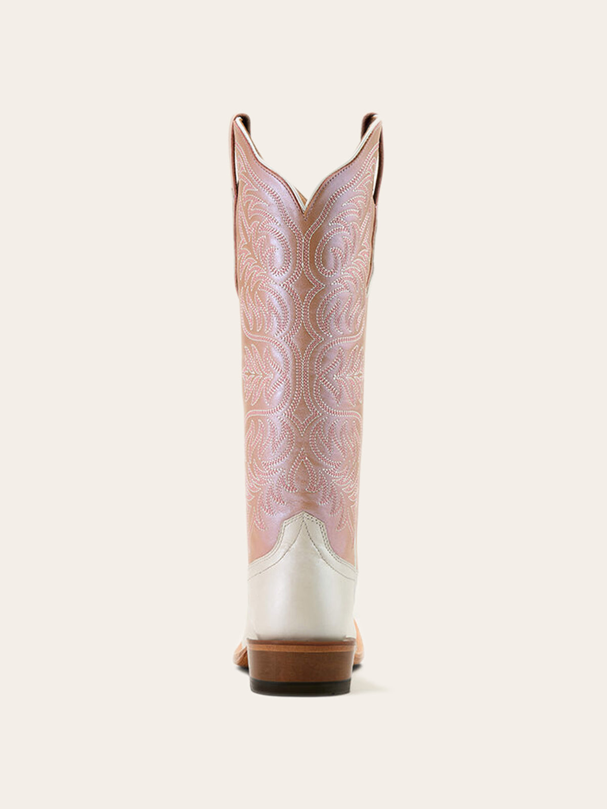 Contrast Ivory And Metallic Pink Square-Toe Embroidery Wide Mid Calf Cowgirl Boots