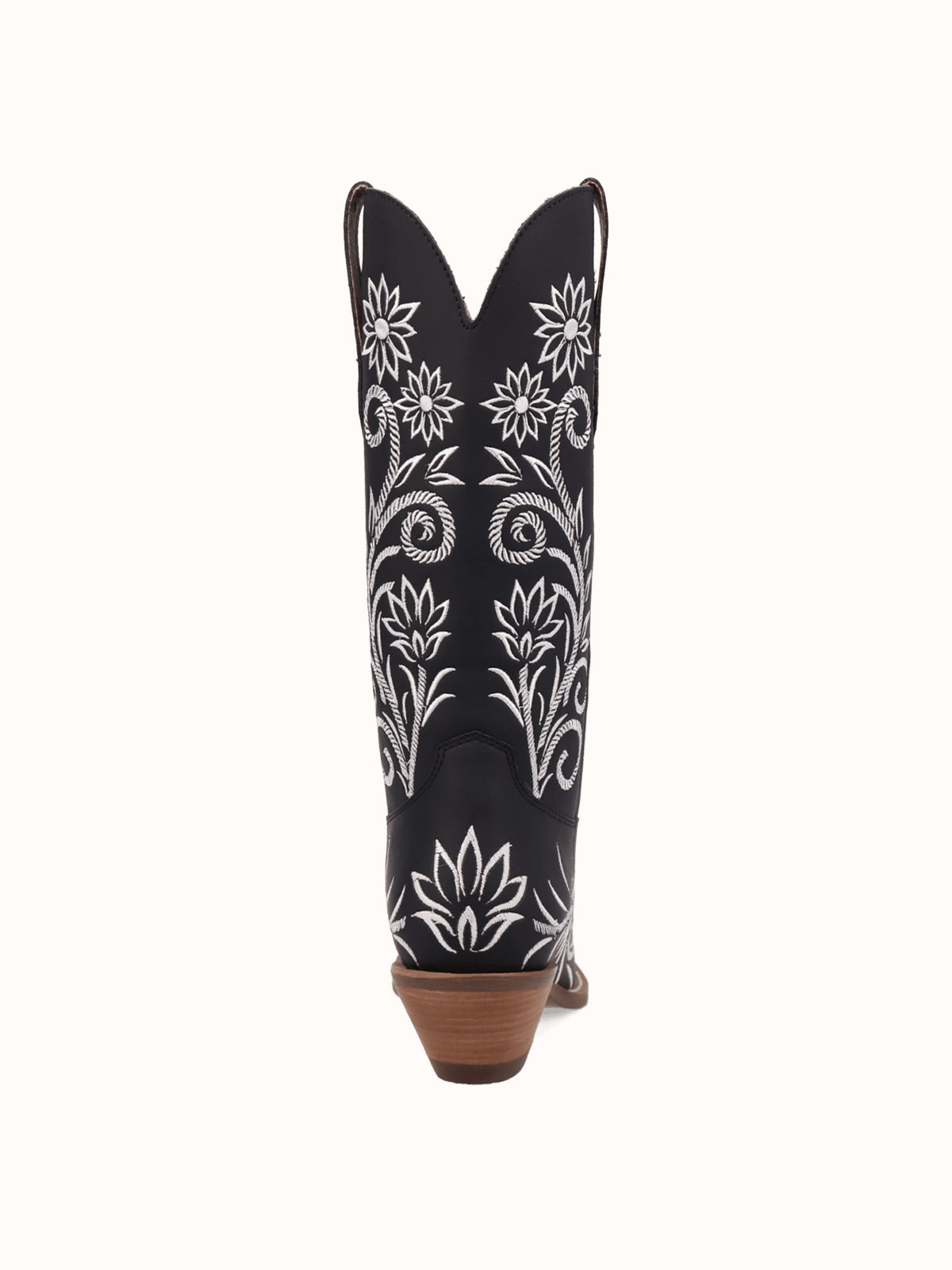 Black Snip-Toe White Flowers Embroidery Chic Mid Calf Cowgirl Boots