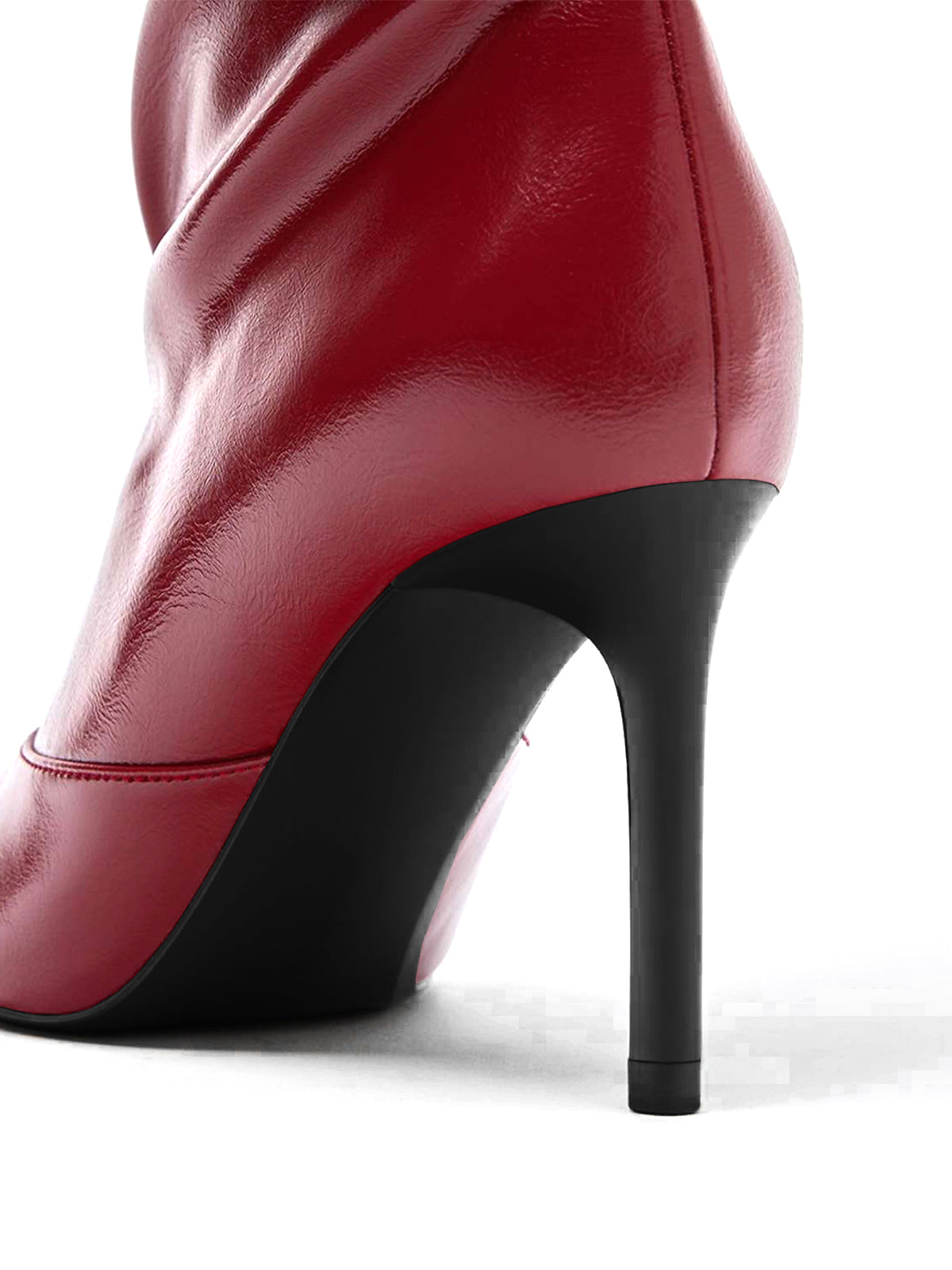 Red Pointed-Toe Slouchy Wide Calf Knee High Stiletto Boots