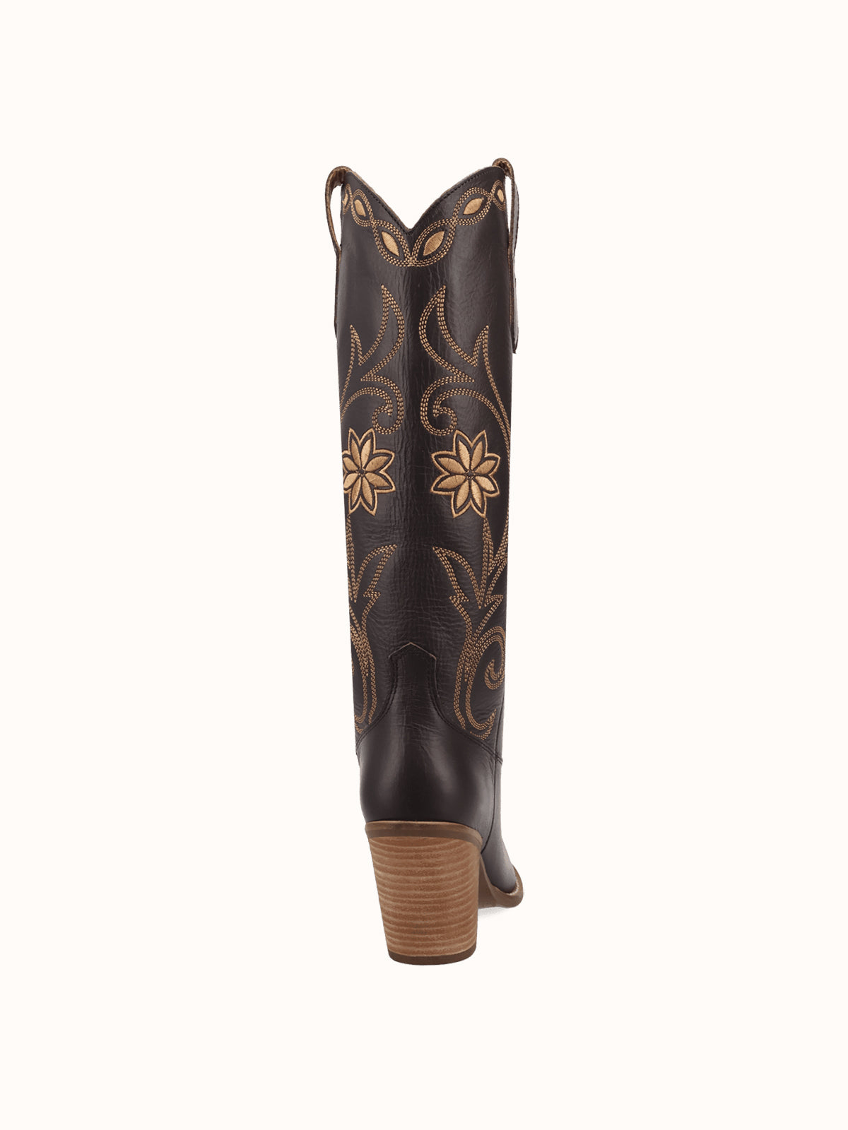 Snip-Toe Flowers And Chic Embroidery Wide Calf Knee High Cowgirl Boots - Brown