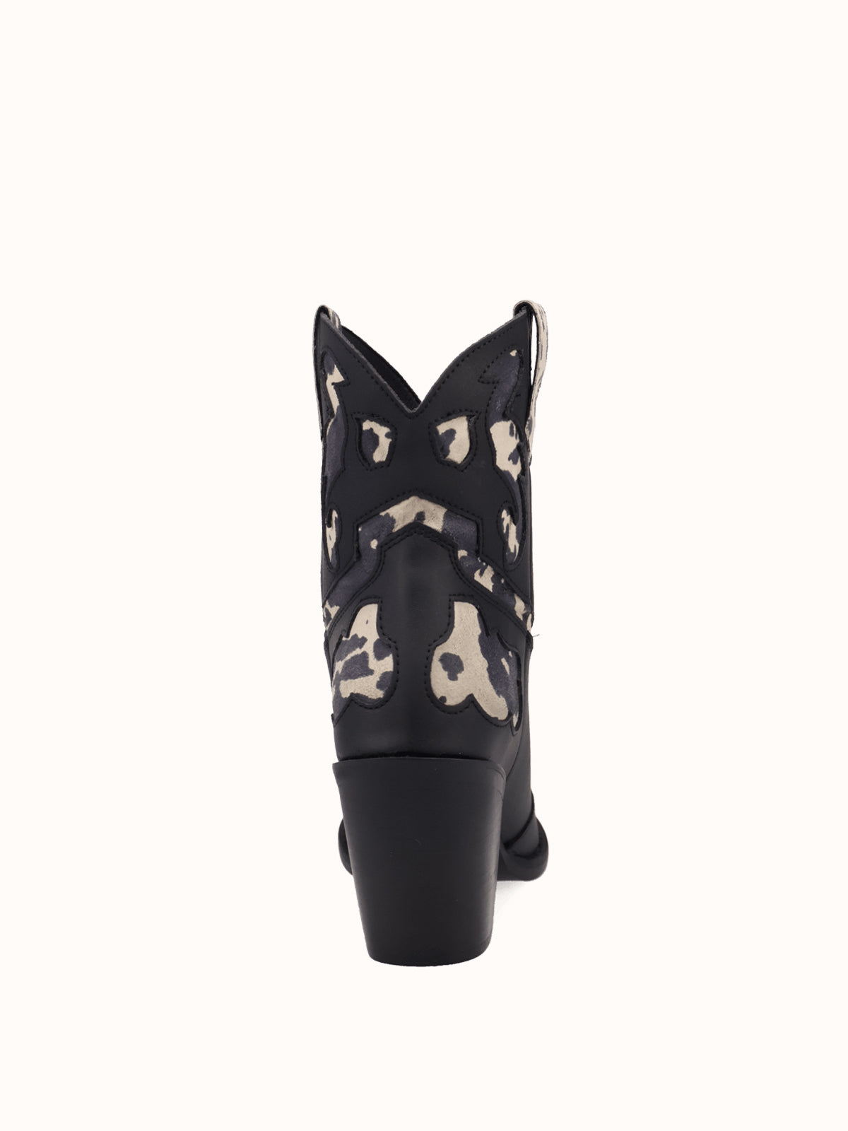 Black And Cow Pattern Snip-Toe Sleek Ankle Cowgirl Boots