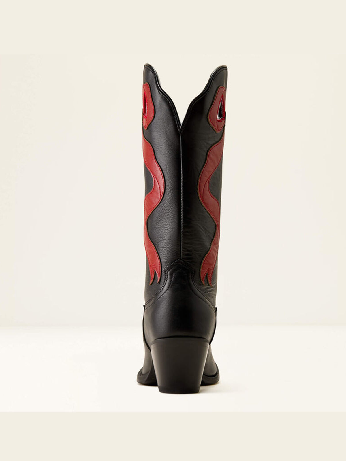 Black Almond-Toe Red Side Big Bow Applique Mid Calf Cowgirl Boots