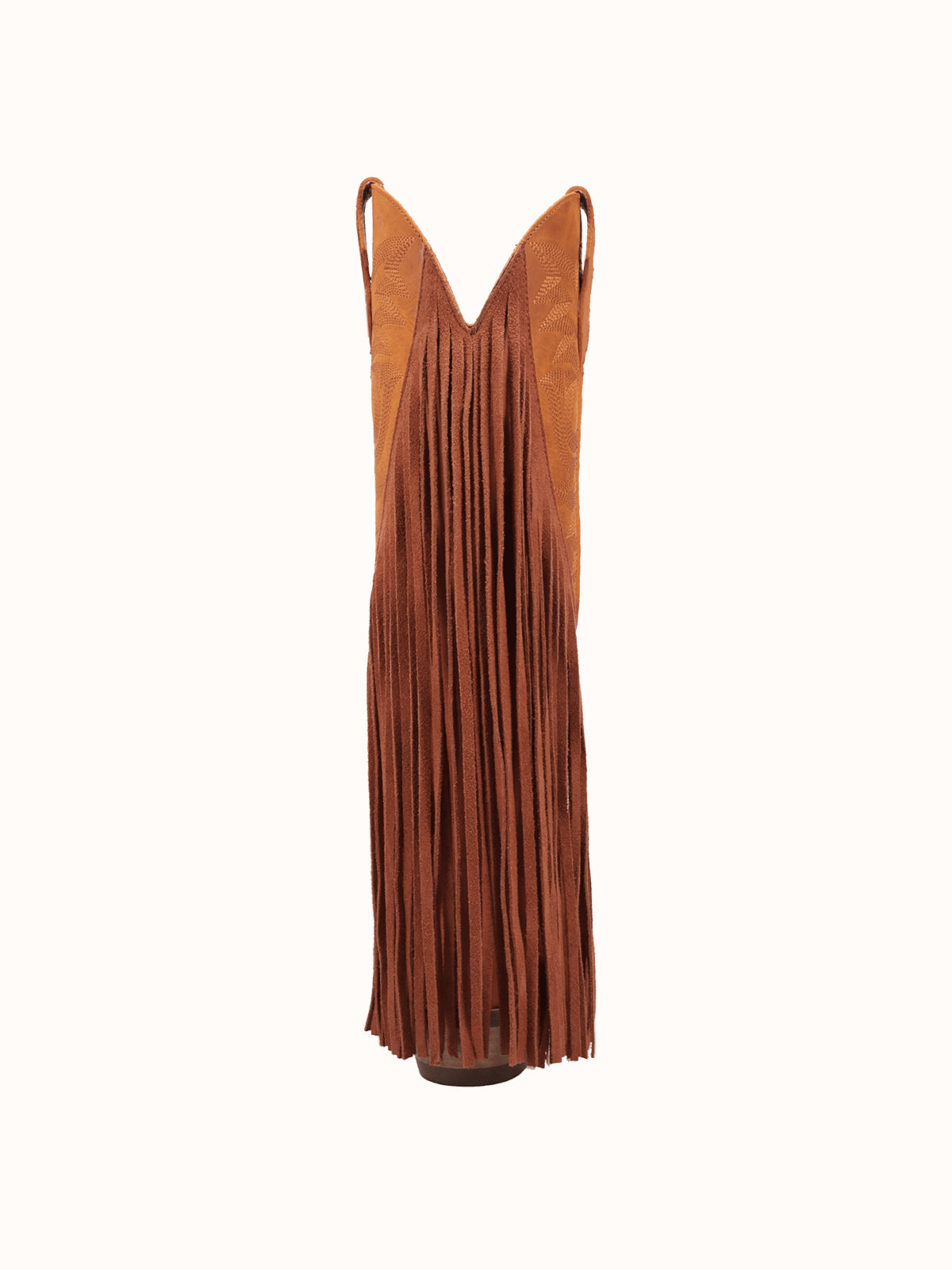 Rust Snip-Toe Faux Suede Side Fringe Embroidery Wide Calf Knee High Cowgirl Boots