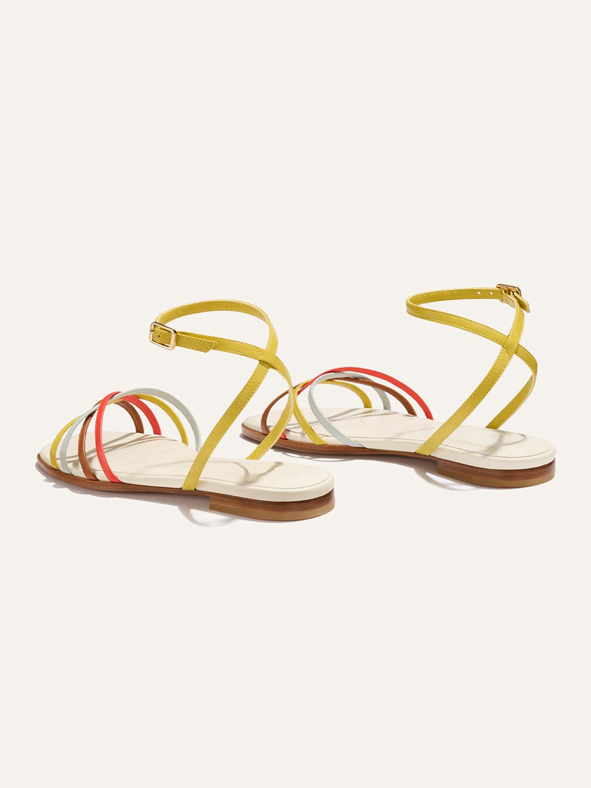 Multicolor Square-Toe Strappy And Ankle Strap Chic Sandals Flats