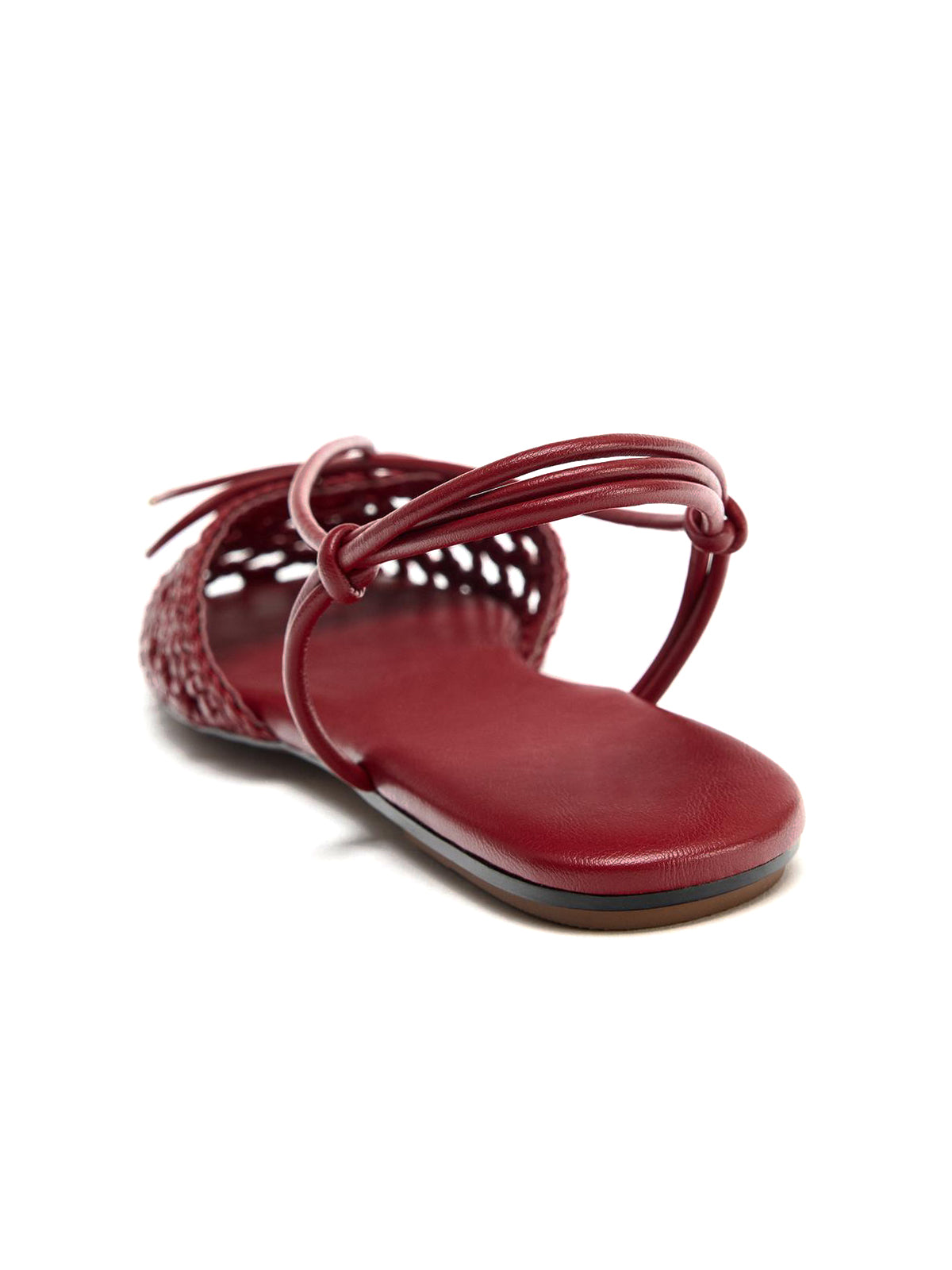 Red Woven Vegan Leather Square-Toe Front Bow Ankle Strap Flats