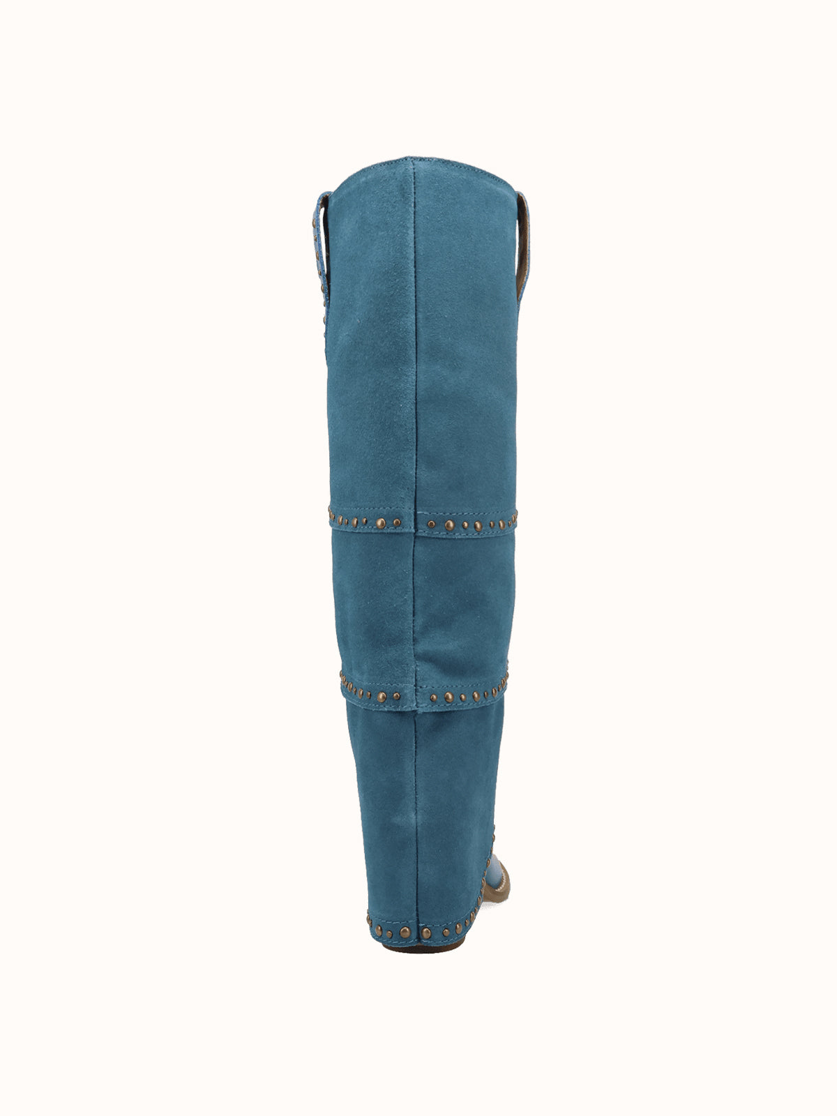 Blue Snip-Toe Faux Suede Fold-Over With Studs Wide Calf Knee High Cowgirl Boots