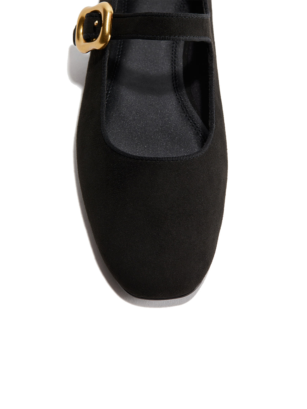Black Faux Suede Square-Toe Mary Jane Classic Ballet Flats