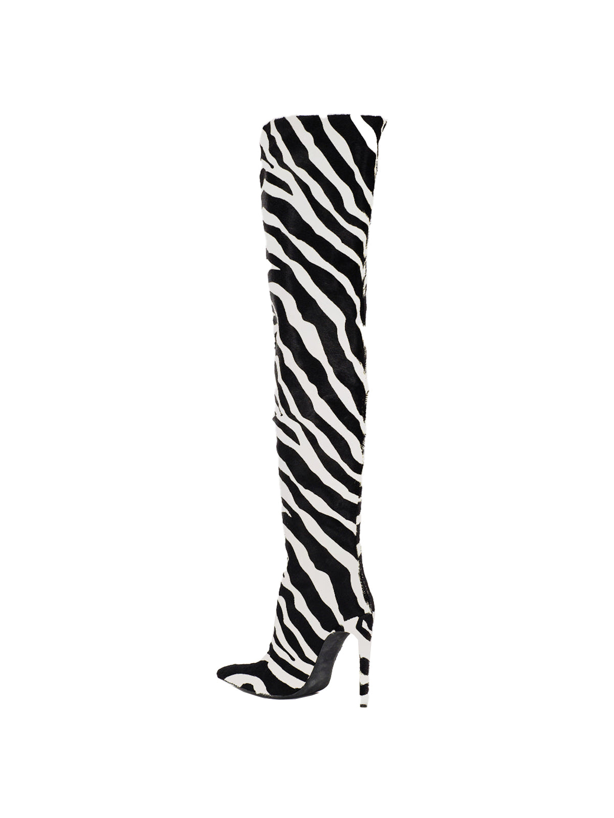 Faux Zebra Pointed-Toe Wide Calf Over-The-Knee Stiletto Boots