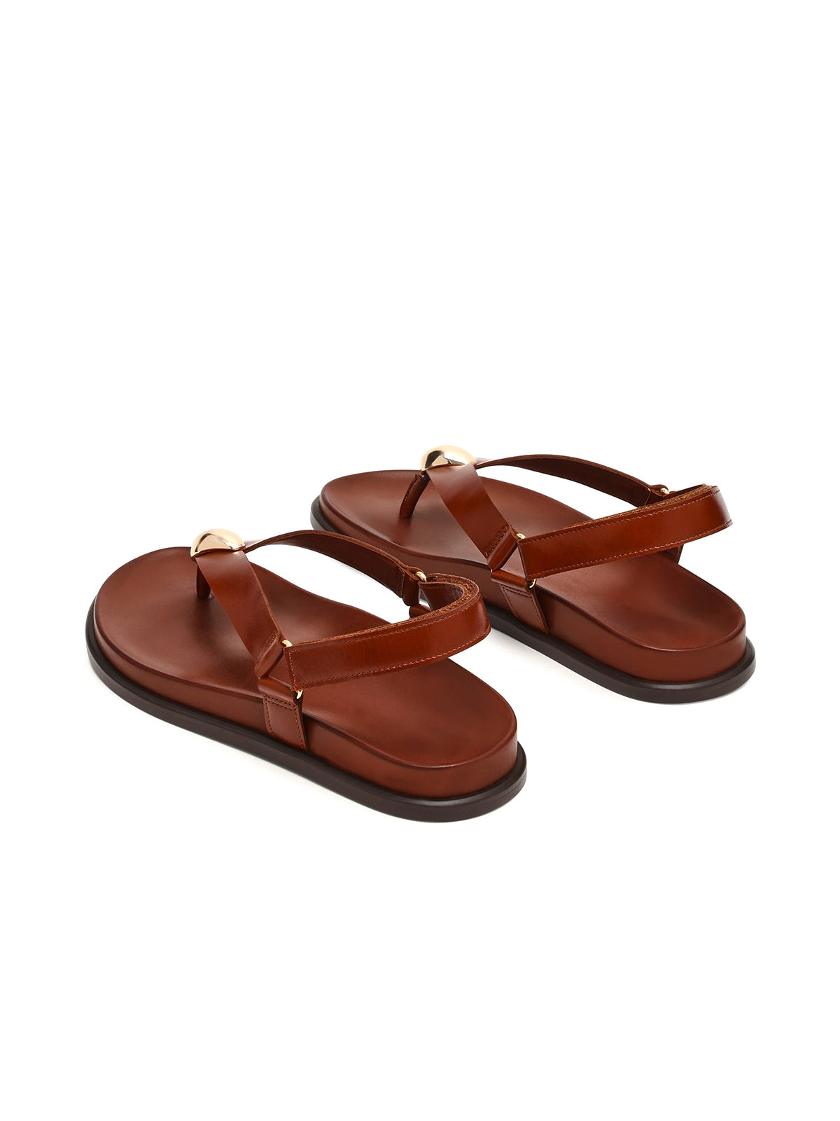 Brown Round-Toe Simple Slingback Flip-Flops Flats