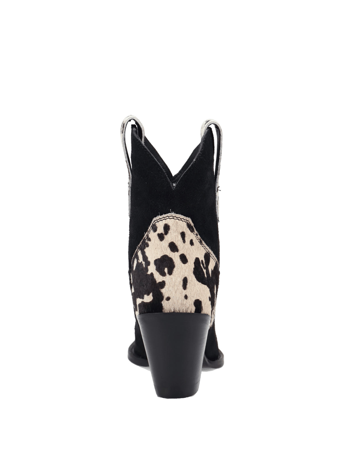 Black Faux Suede Contrast Cow Print Snip-Toe Ankle Cowgirl Boots