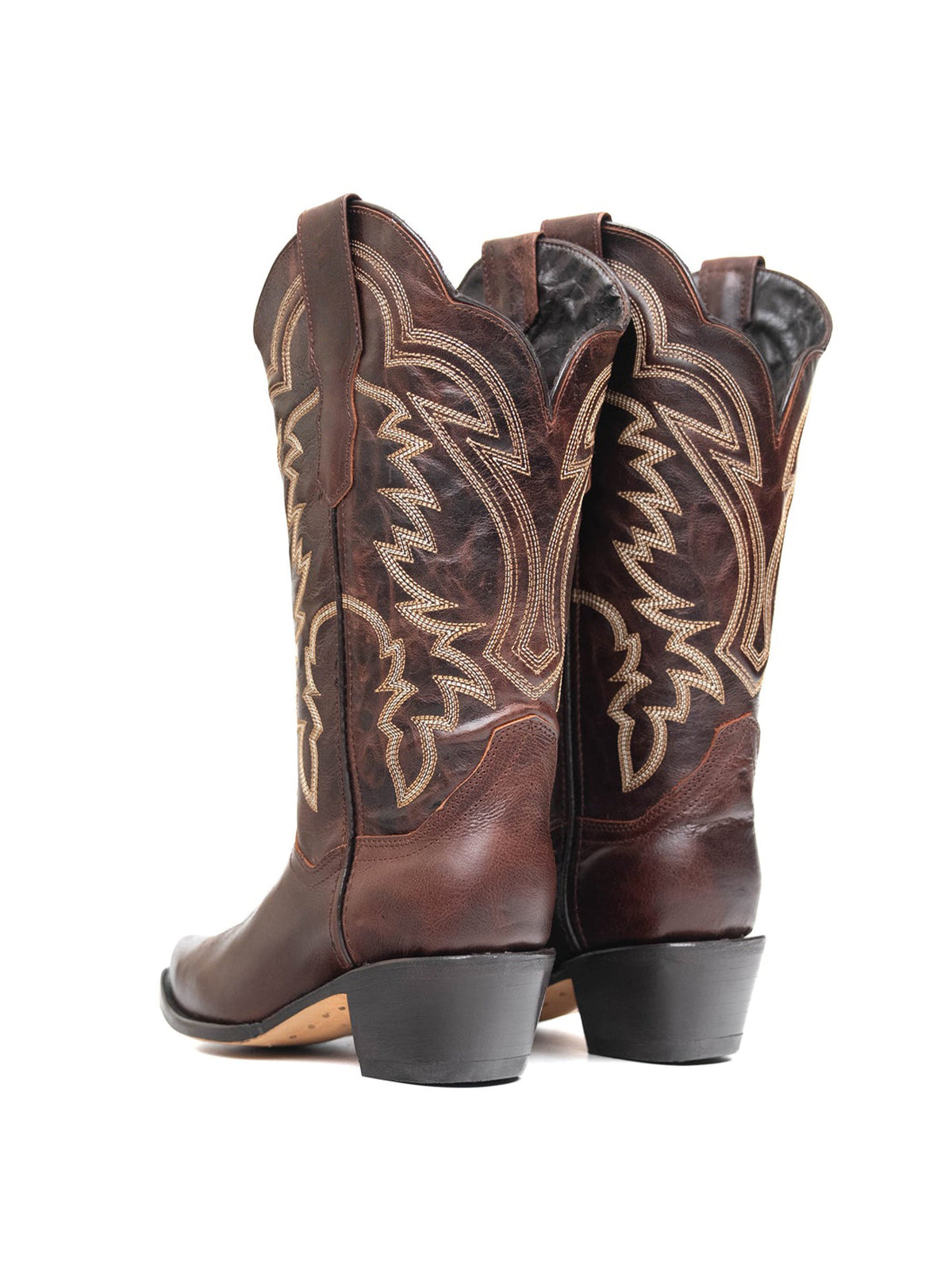 Western Snip-Toe Embroidery Mid Calf Cowgirl Boots - Chocolate