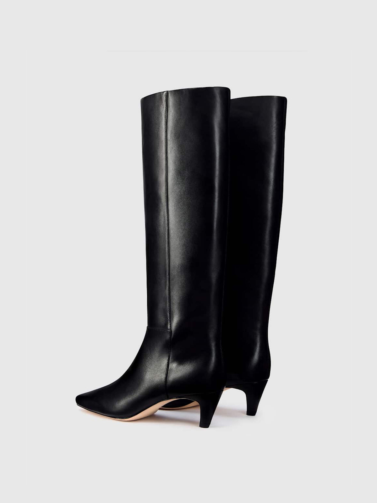 Black Square-Toe Simple Wide Calf Knee High Stiletto Boots