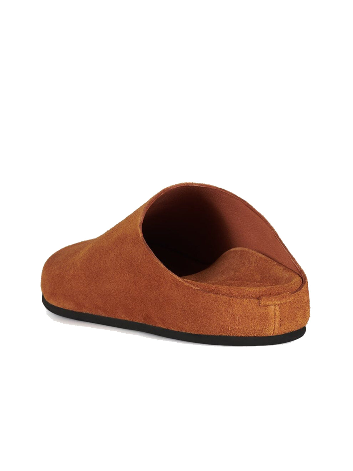 Dark Tan Faux Suede Square-Toe Slip-On Simple Backless Flats