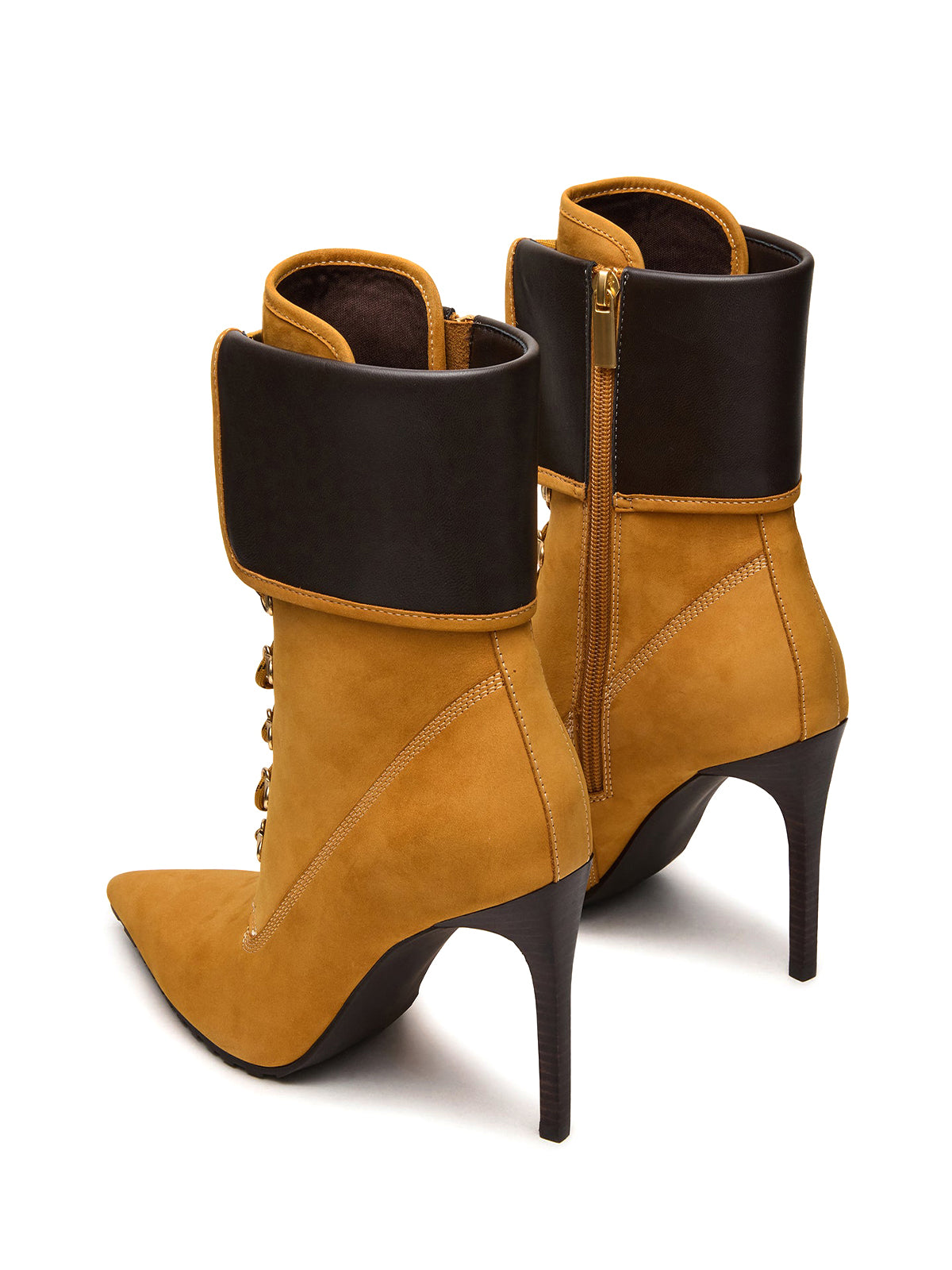 Tan Pointed-Toe Lace-Up Chic Ankle Stiletto Boots