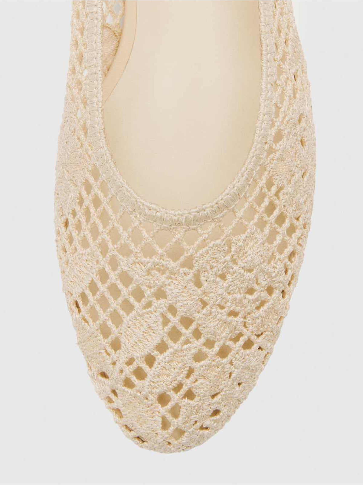 Cream Woven Round-Toe Floral Embroidery Slip-On Flats