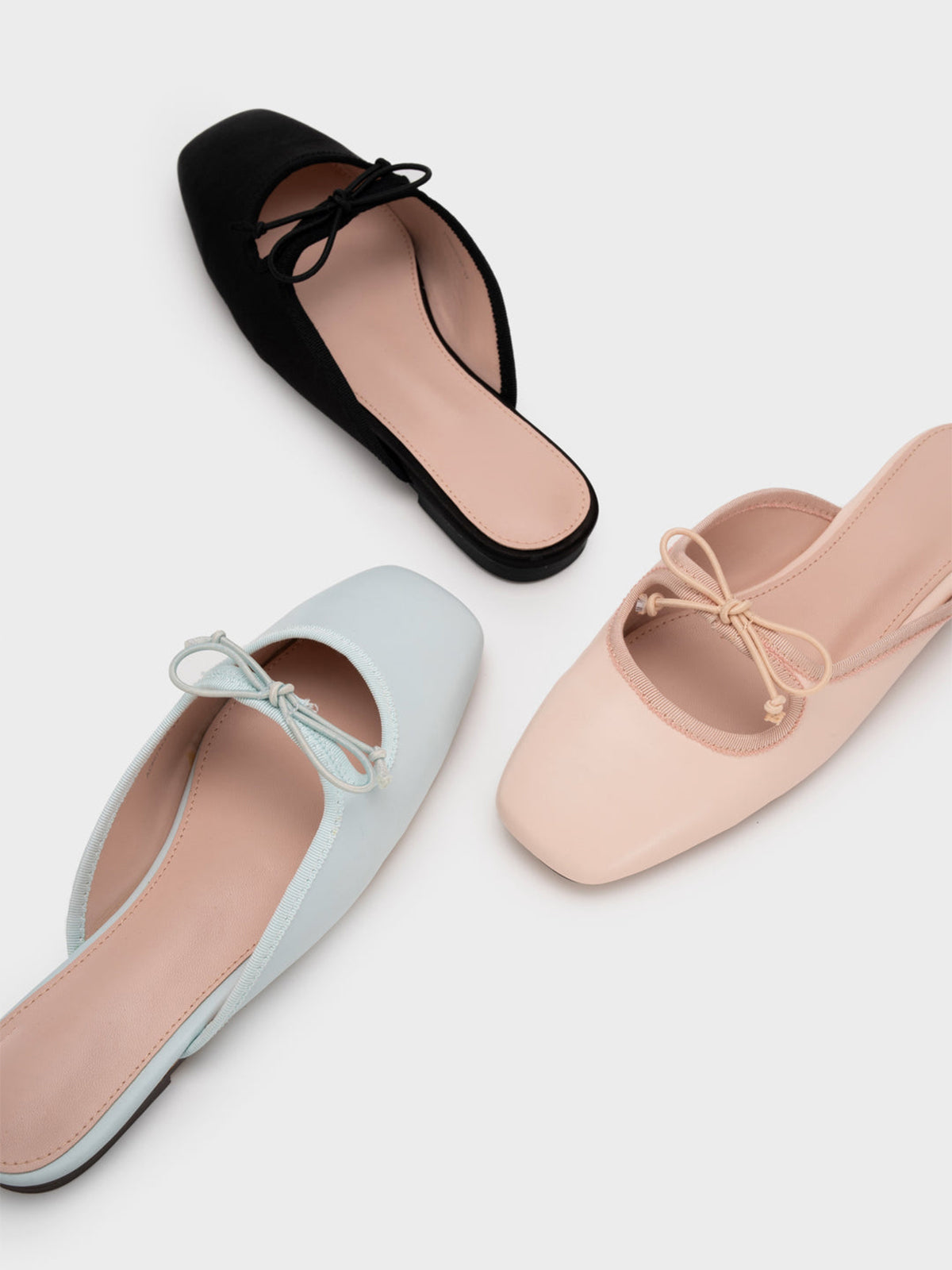 Black Faux Suede Square-Toe Slip-On Bow Mule Flats