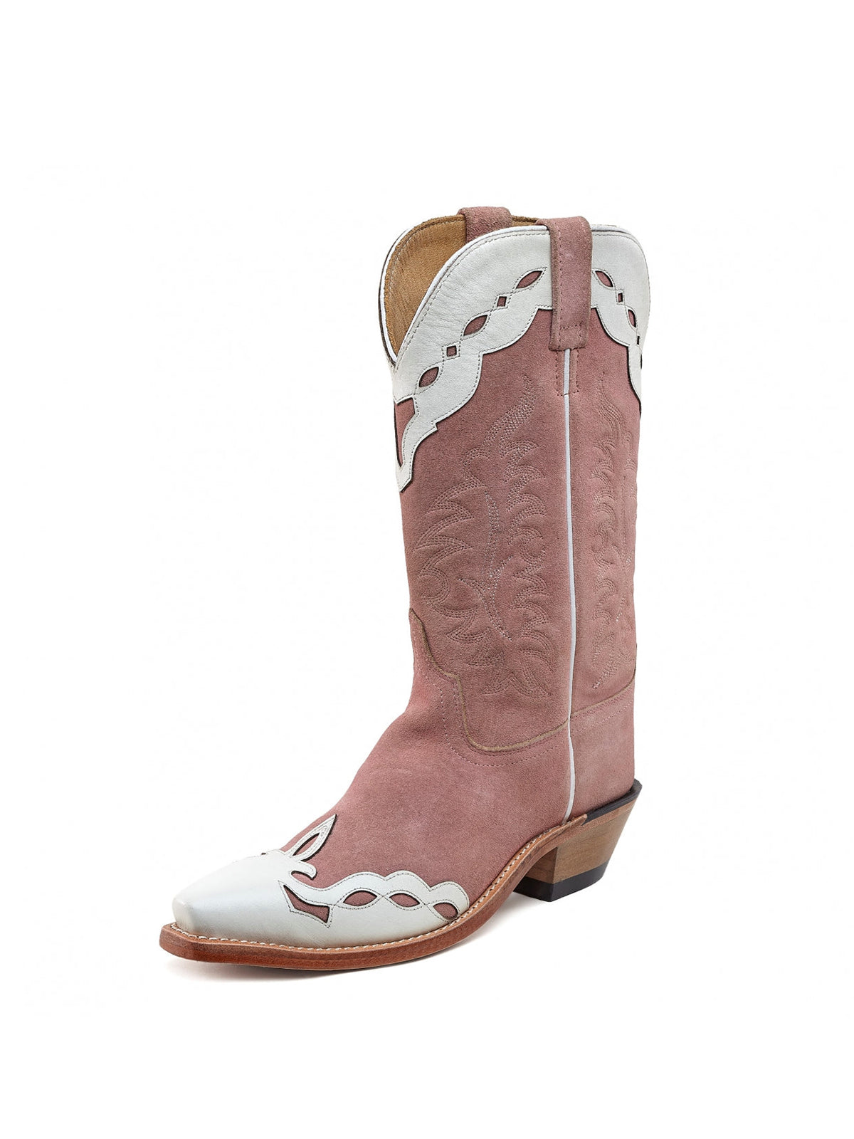 Pink Snip-Toe Faux Suede Classic Embroidery Mid Calf Cowgirl Boots