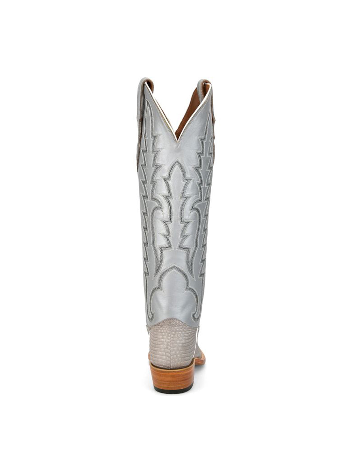 Grey Lizard Print Snip-Toe Western Stitch Knee High Cowgirl Boots