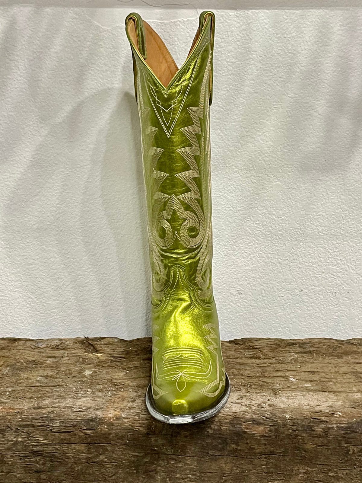 Chic Embroidery Snip-Toe Classic Mid Calf Cowgirl Boots - Metallic Green