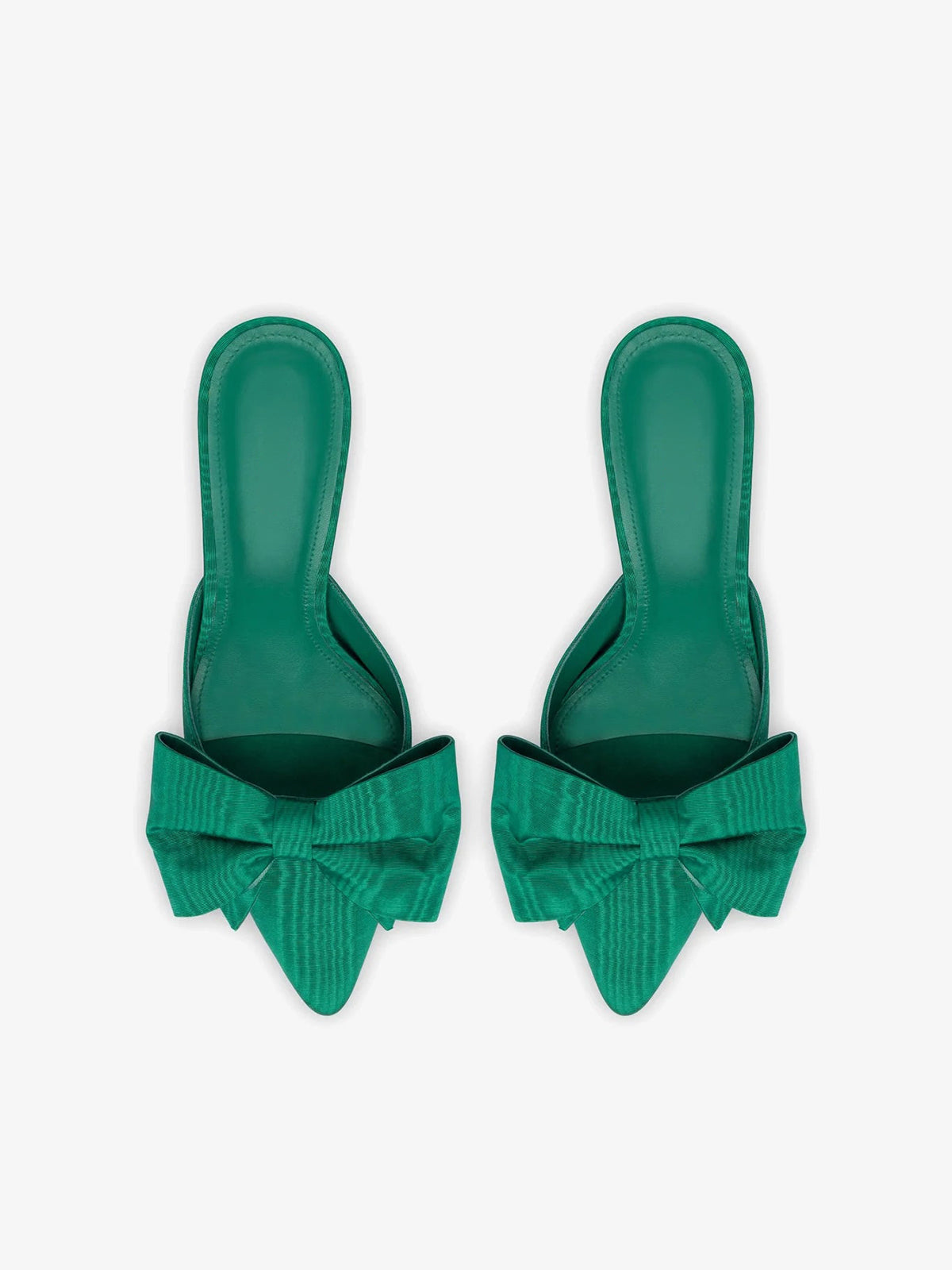 Green Satin Pointed-Toe Big Front Bow High Heels