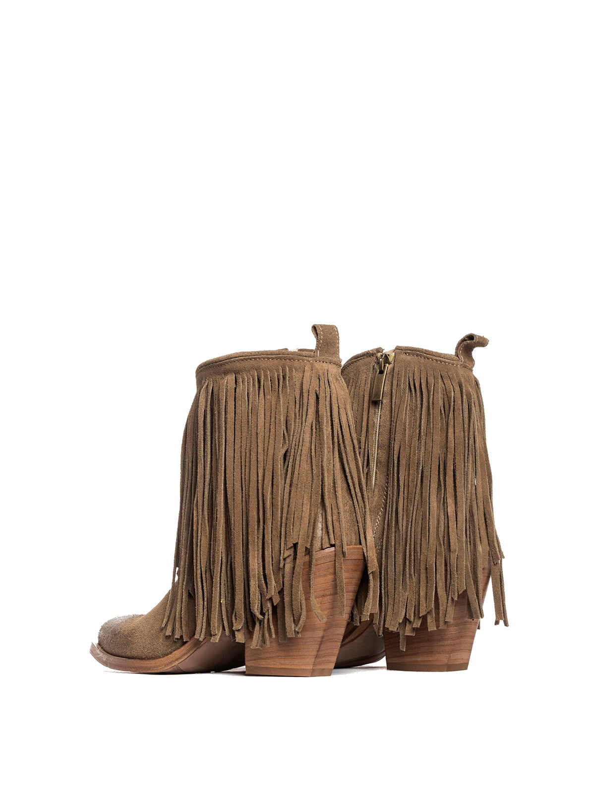 Dove Gray Faux Suede Snip-Toe Fringe Full-Zip Ankle Cowgirl Boots