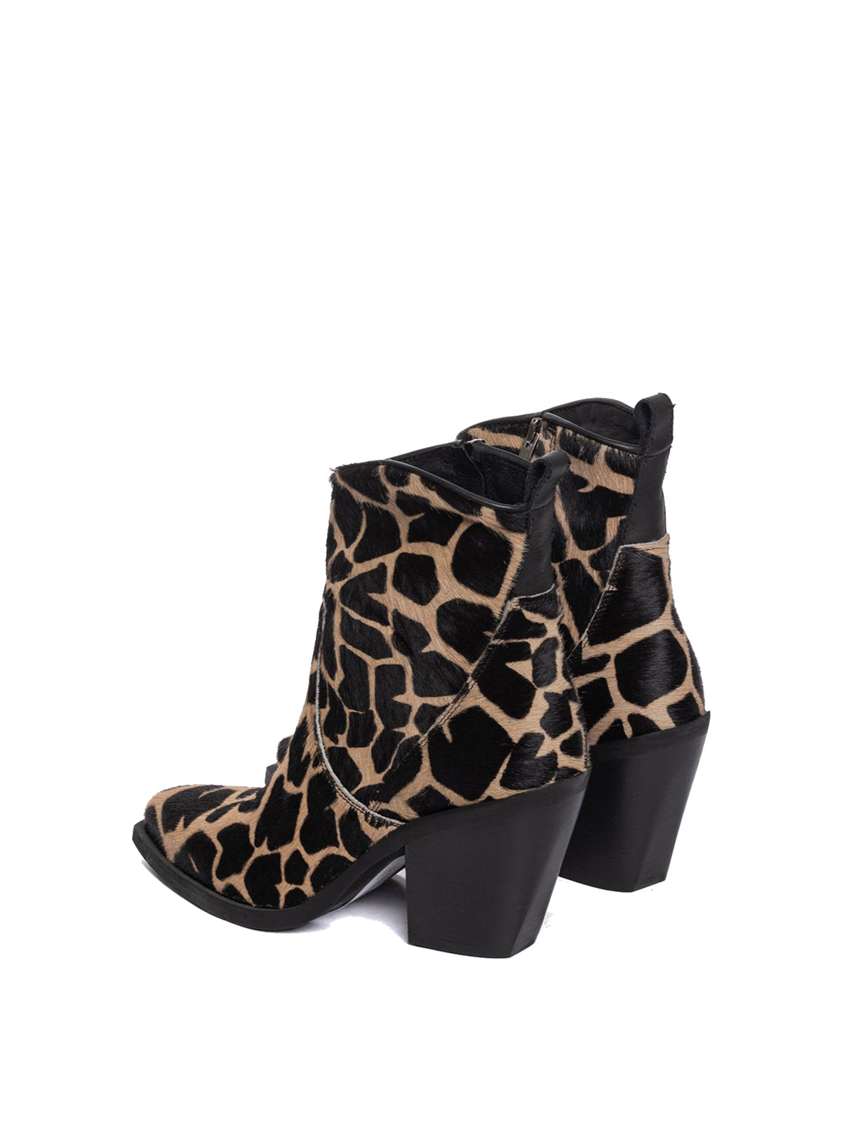 Dark Leopard Pony Hair Snip-Toe Full-Zip Ankle Cowgirl Boots