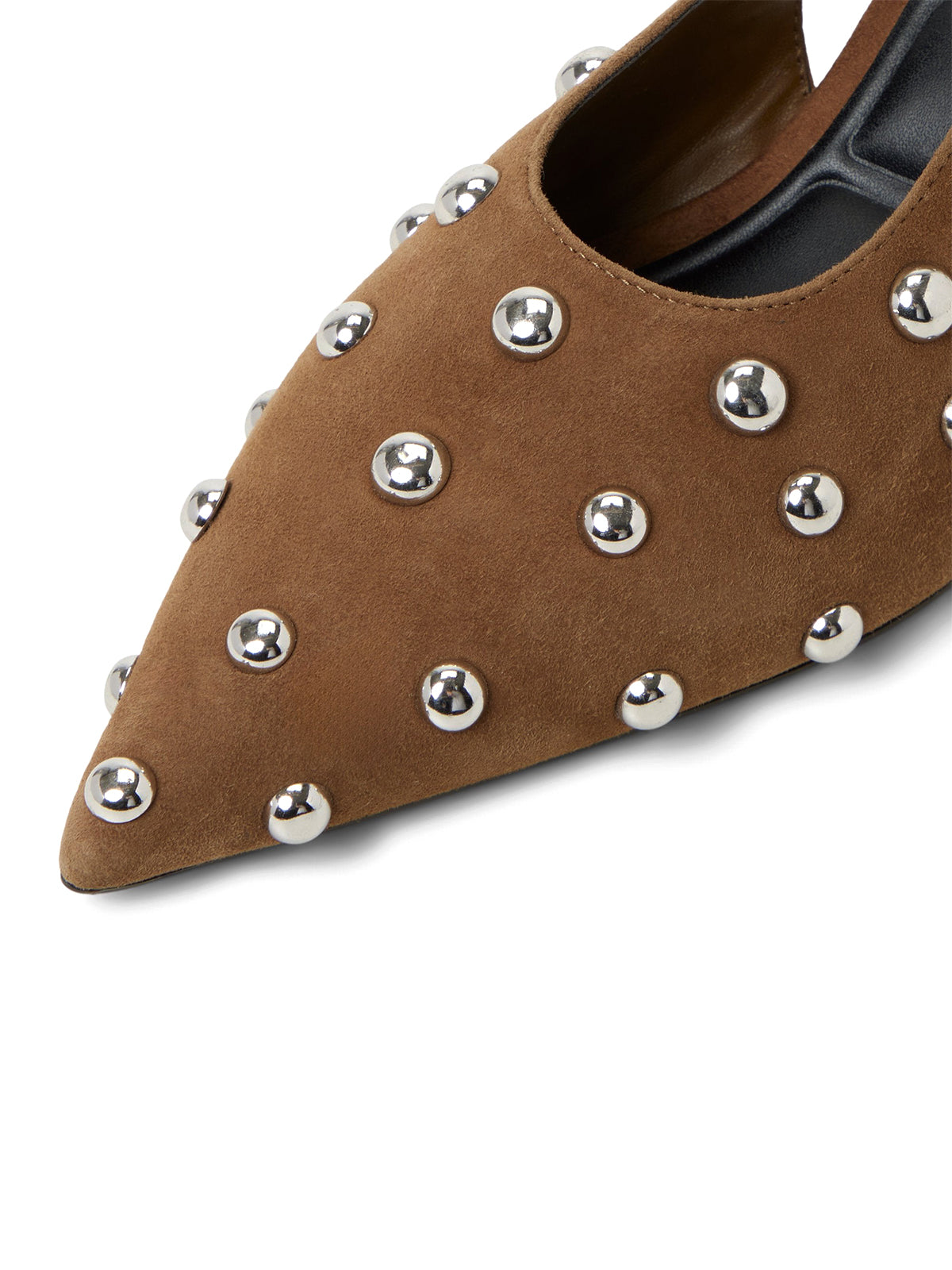 Green Faux Suede Pointed-Toe Slingback Kitten Heels With Full Studs