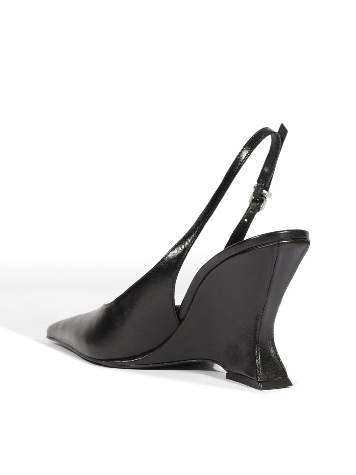 Black Pointed-Toe Slip-On Buckle Slingback Pumps