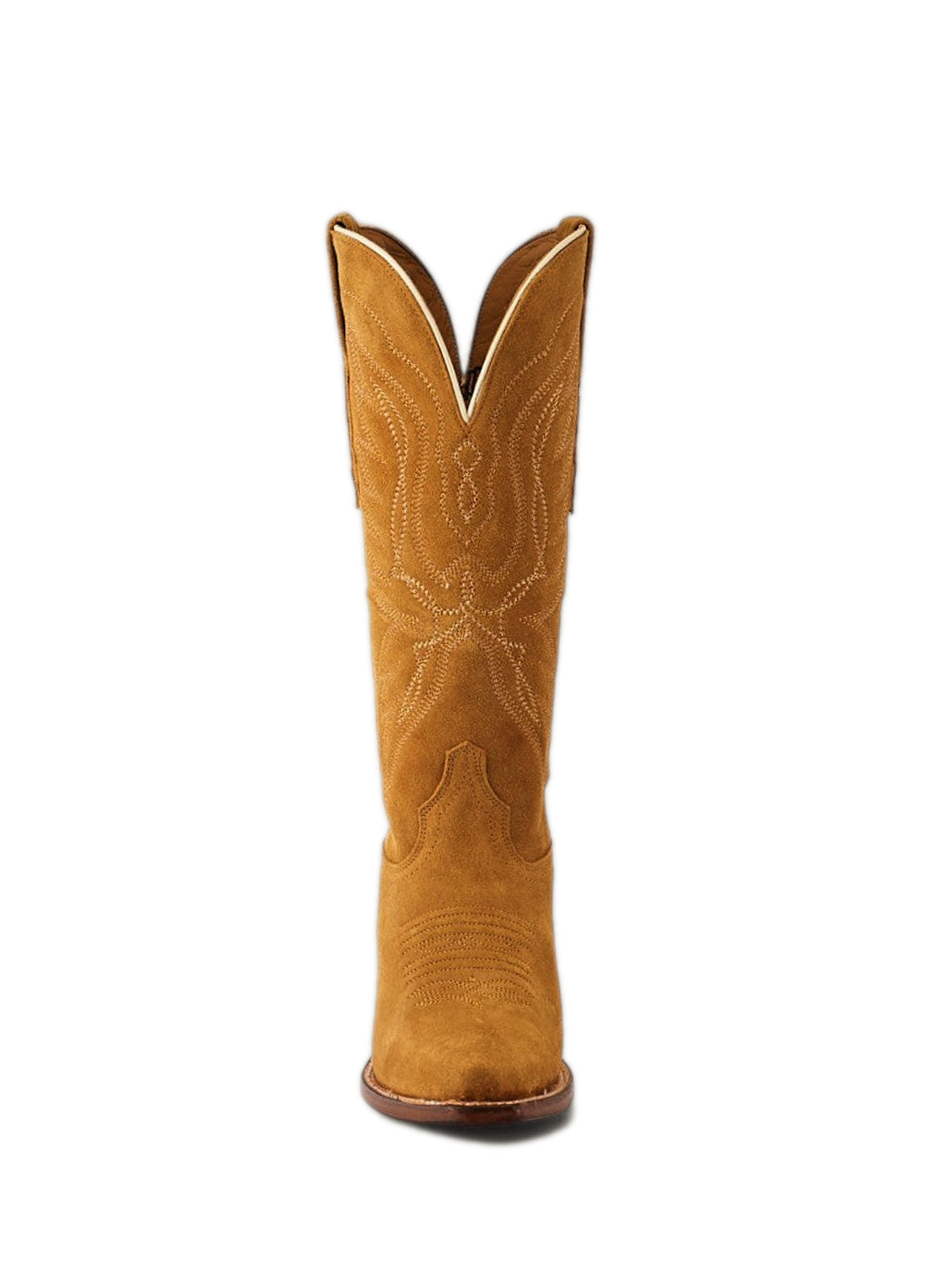Tall Knee High Snip-Toe Embroidery Wide Calf Cowgirl Boots - Gold Faux Suede