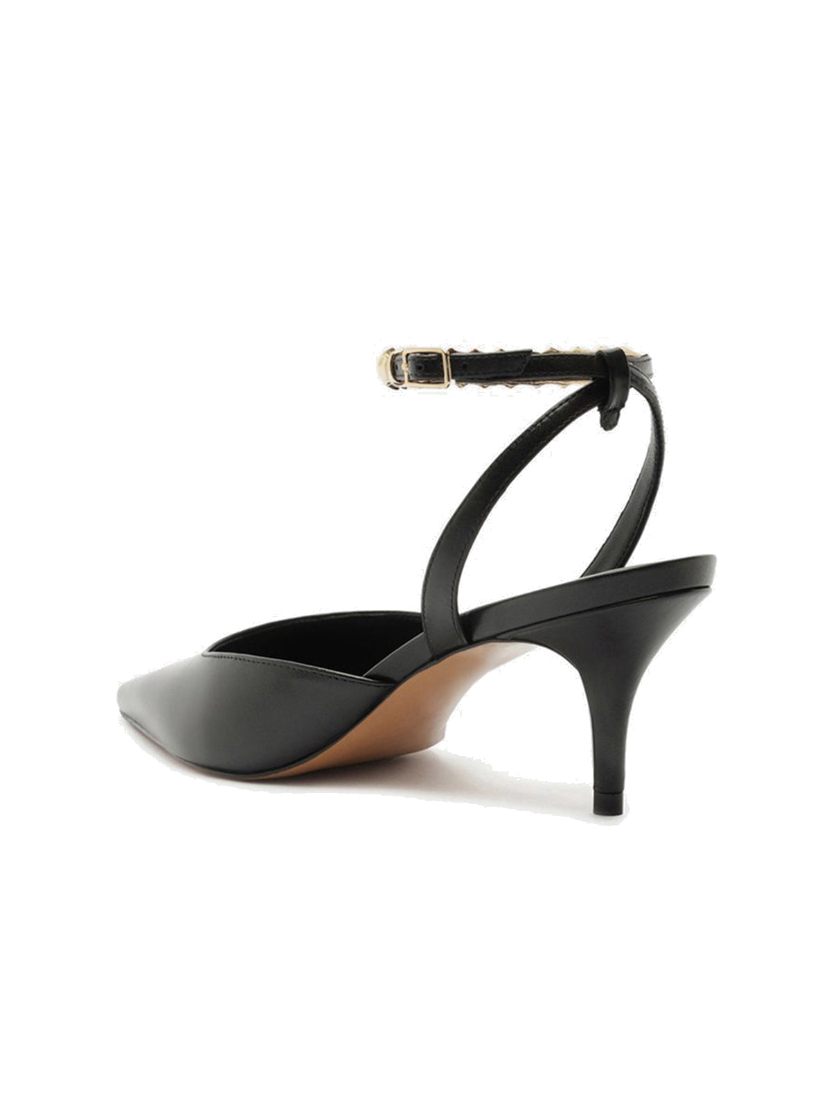 Black Pointed-Toe Chic Slingback Buckle Ankle Strap Kitten Heels