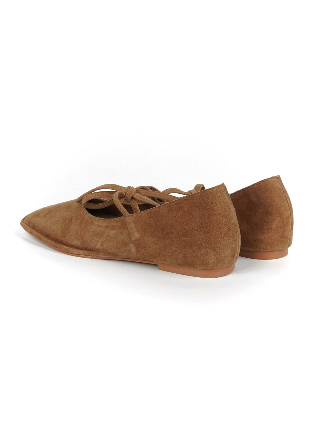 Tan Faux Suede Square-Toe Middle Strap Slip-On Chic Flats