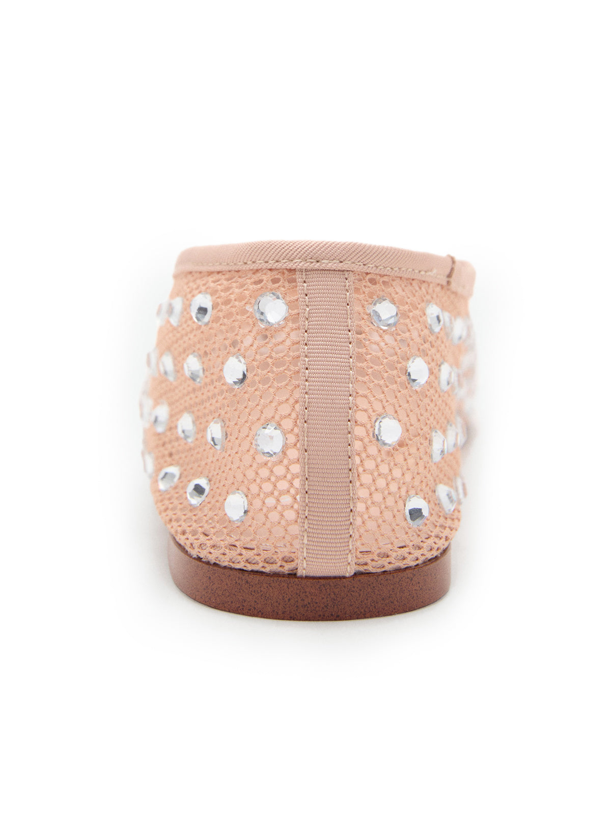 Nude Mesh Square-Toe Rhinestone Ballet Flats
