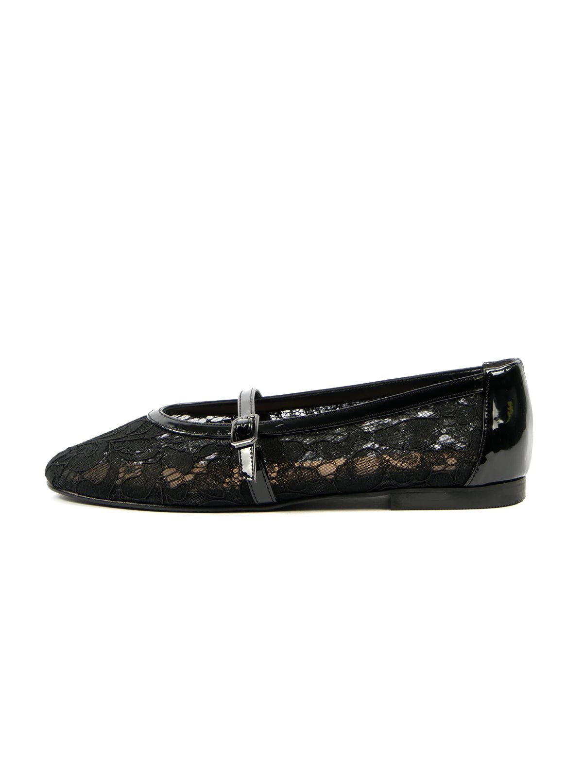 Black Lace Mesh Round-Toe Chic Mary Jane Classic Ballet Flats