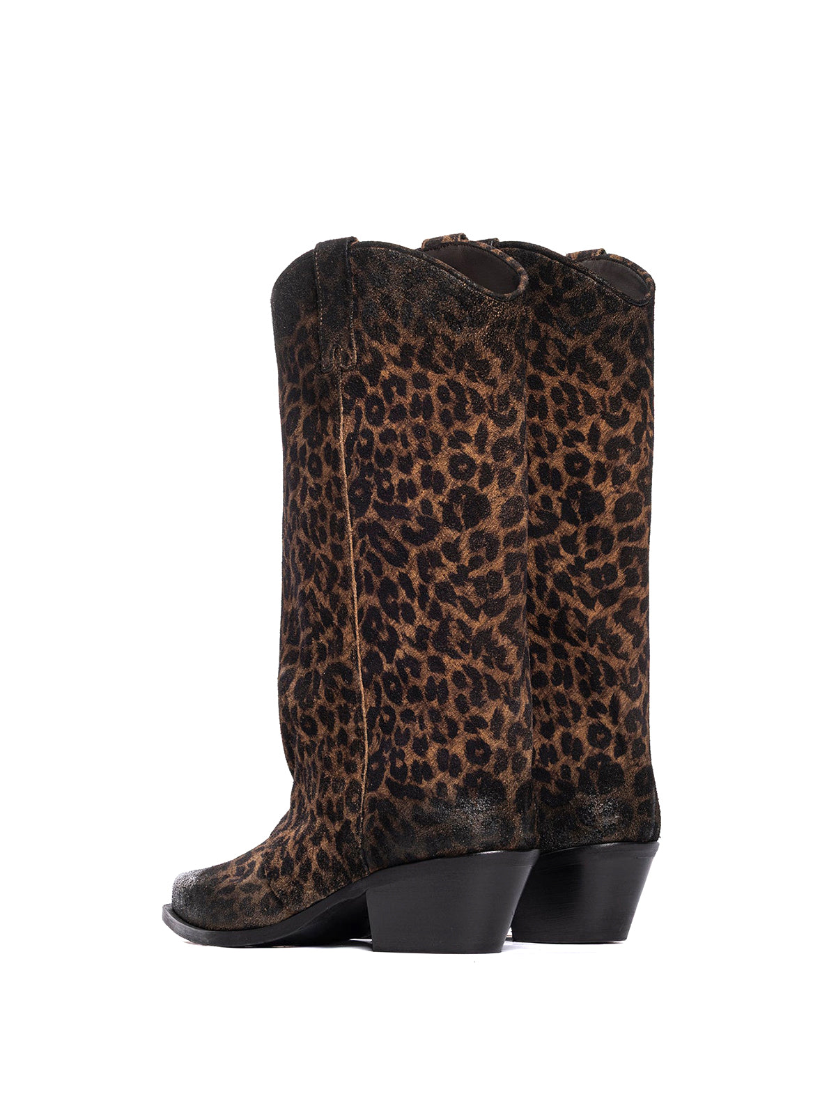 Leopard Faux Suede Snip-Toe Mid Calf Classic Cowgirl Boots