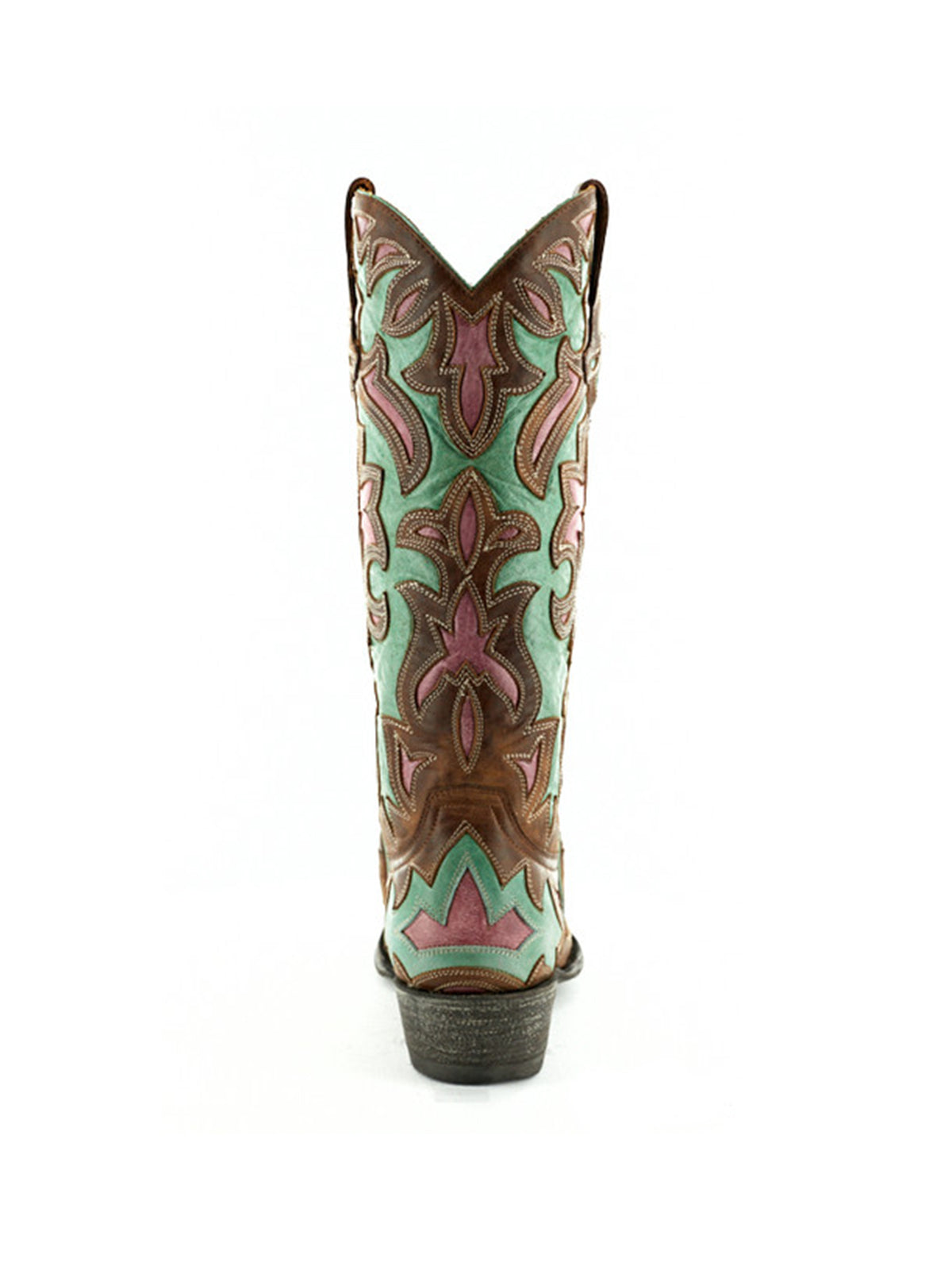 Brass Snip-Toe Aqua Inlays And Embroidery Mid Calf Cowgirl Boots