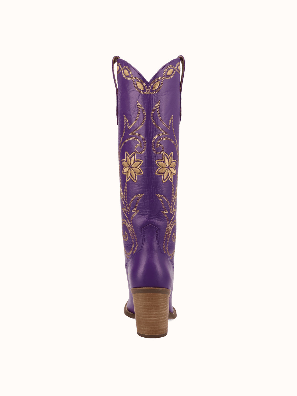 Snip-Toe Flowers And Chic Embroidery Wide Calf Knee High Cowgirl Boots - Purple