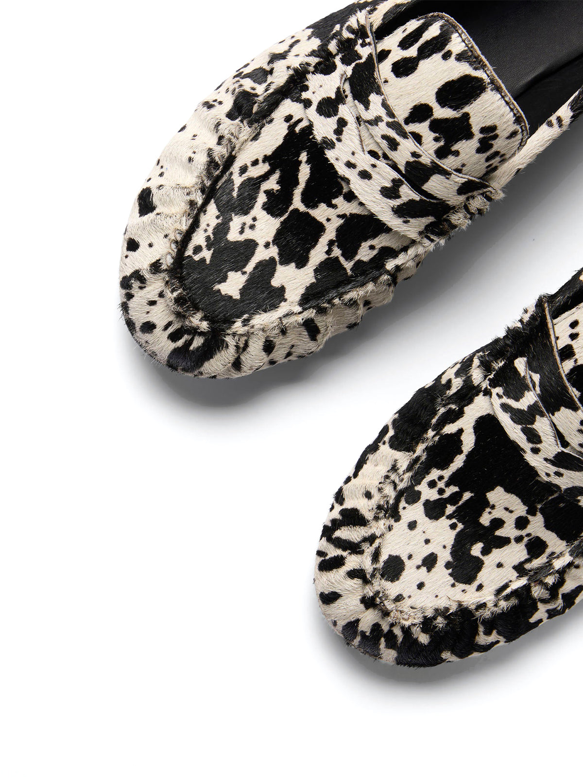 Cow Print Round-Toe Slip-On Ruched Penny Loafer Flats