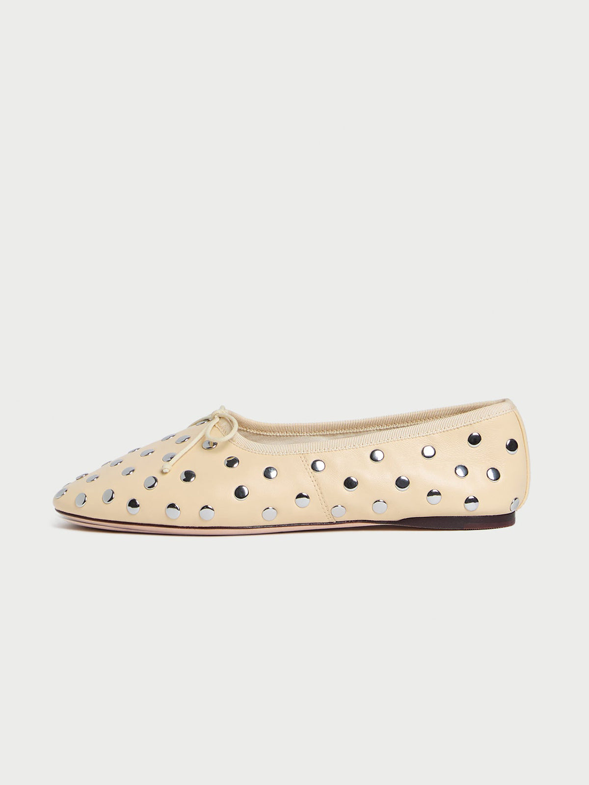 Yellow Round-Toe Front Bow Ballet Flats With Studs