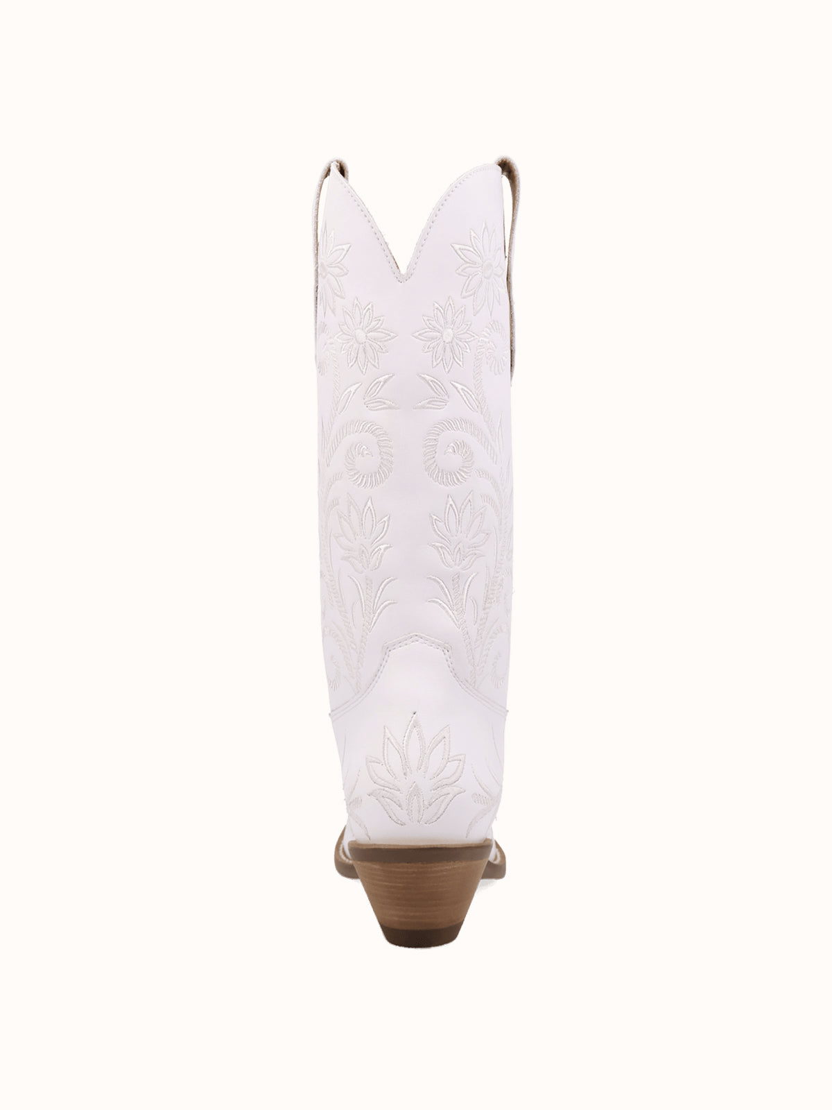 White Snip-Toe White Flowers Embroidery Chic Mid Calf Cowgirl Boots